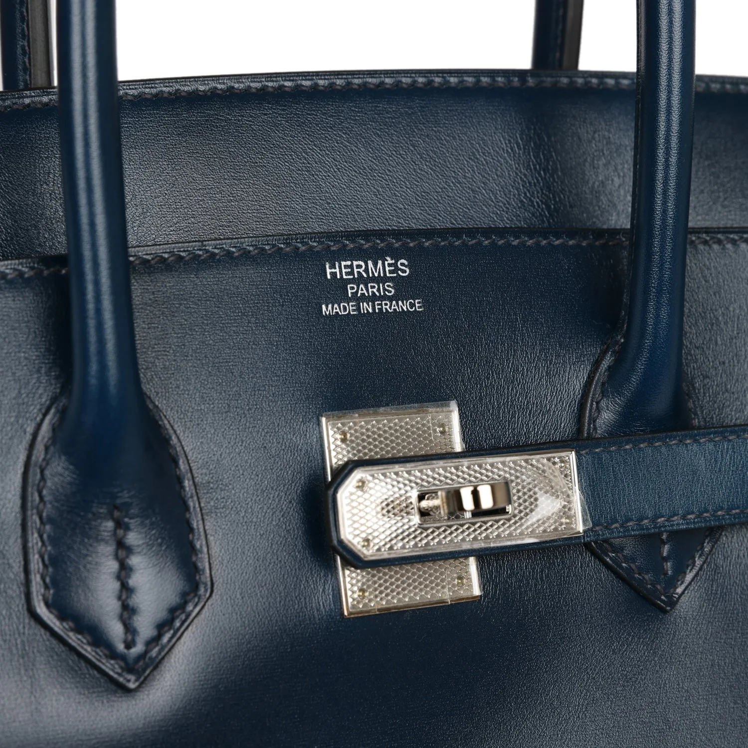 Pre-owned Hermes Birkin 35 Bleu De Prusse Box Calf Guilloché Palladium Hardware