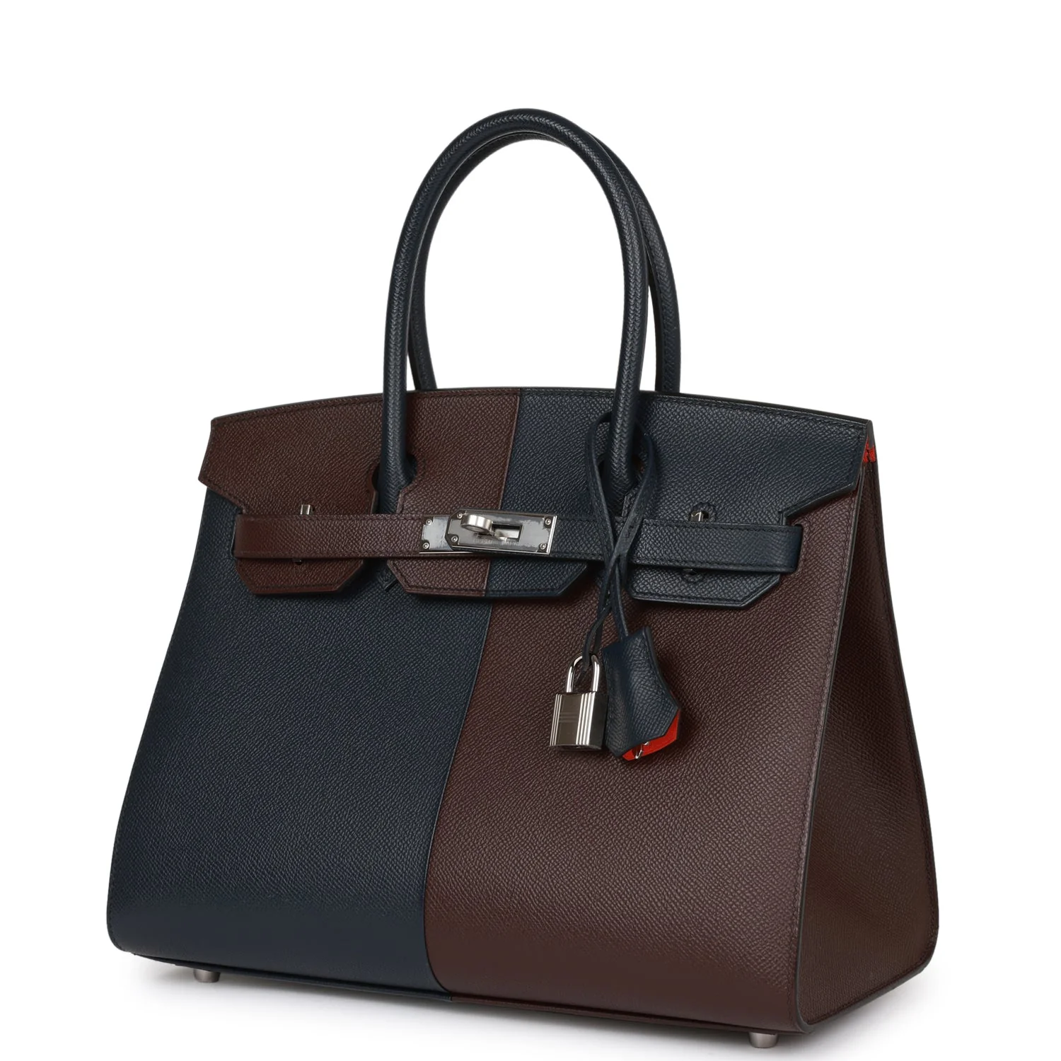 Pre-owned Hermes Casaque Birkin Sellier 30 Rouge Sellier and Bleu Indigo Epsom Palladium Hardware