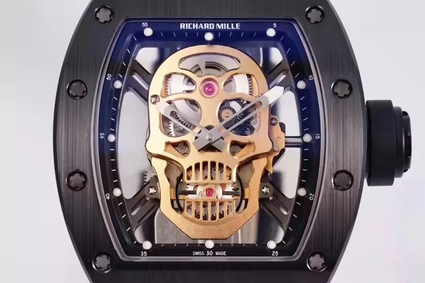 RM 52-01 Skull Golden Dial Black Bezel Black Rubber Strap JB Tourbillon