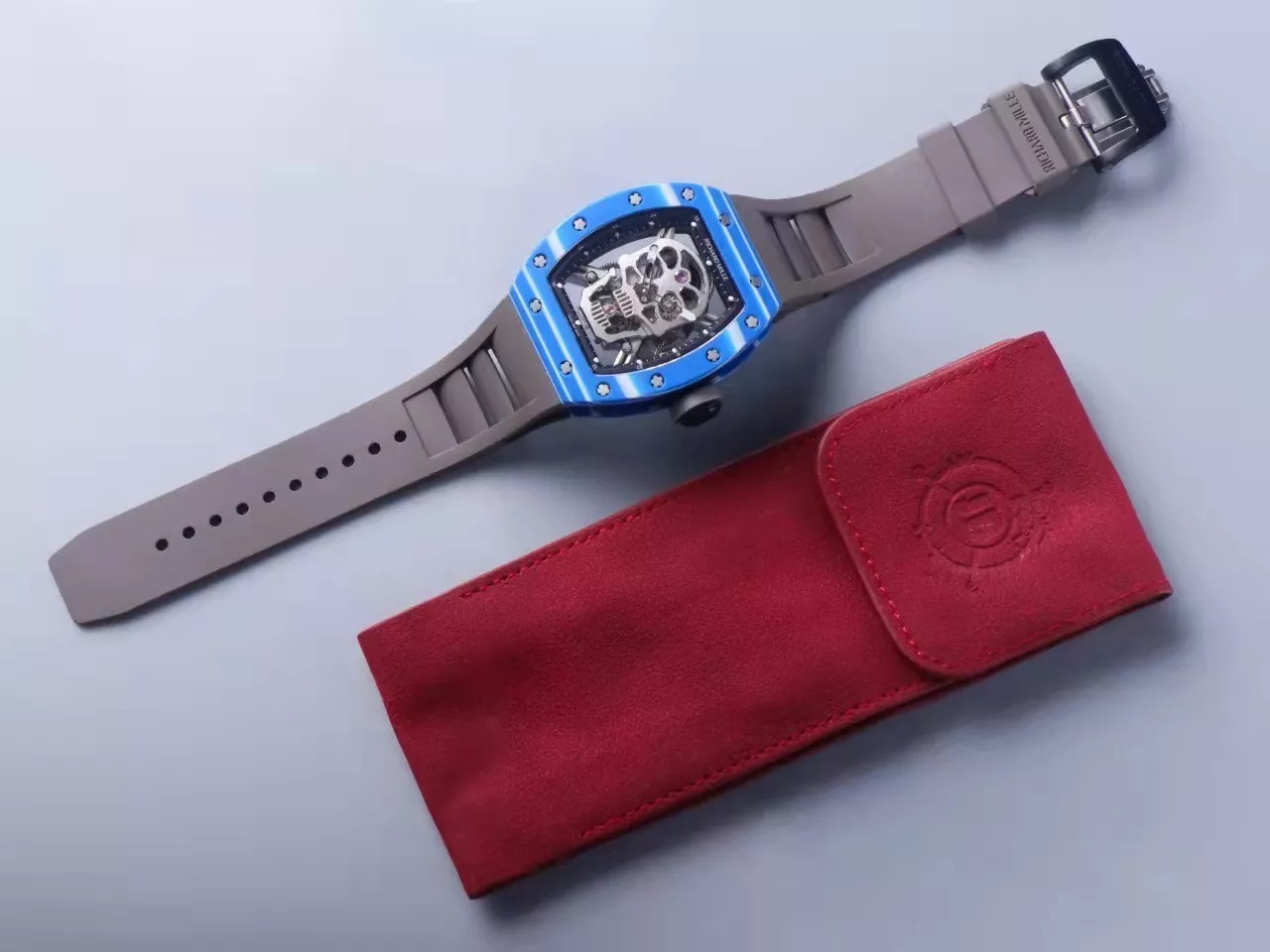 RM 52-01 Skull Black Dial Blue Bezel Black Rubber Strap JB Tourbillon