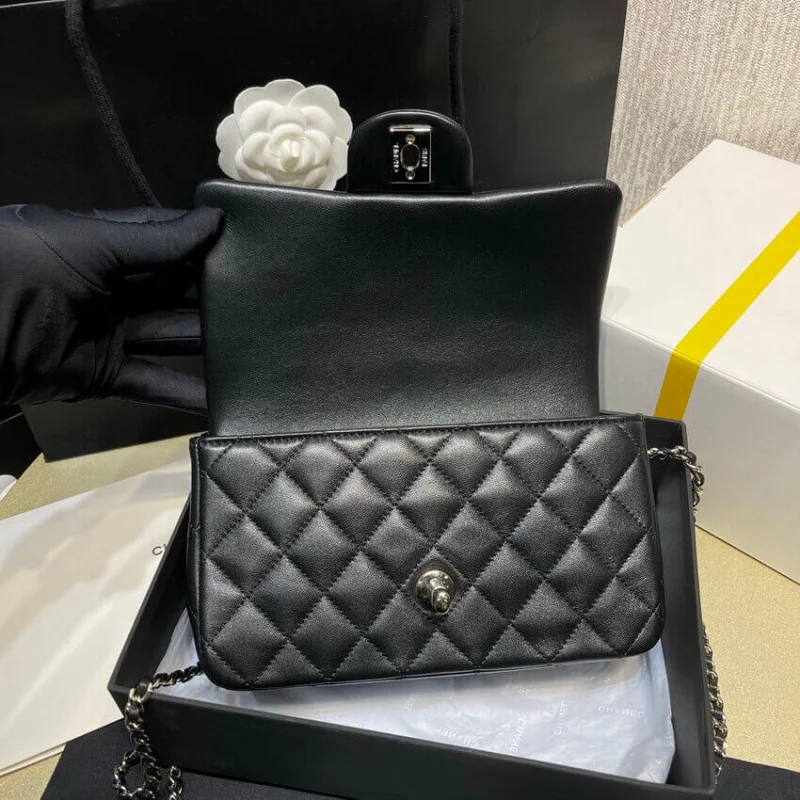 Chanel Lambskin Mini Flap Bag With Top Handle Black As2431 With Charms
