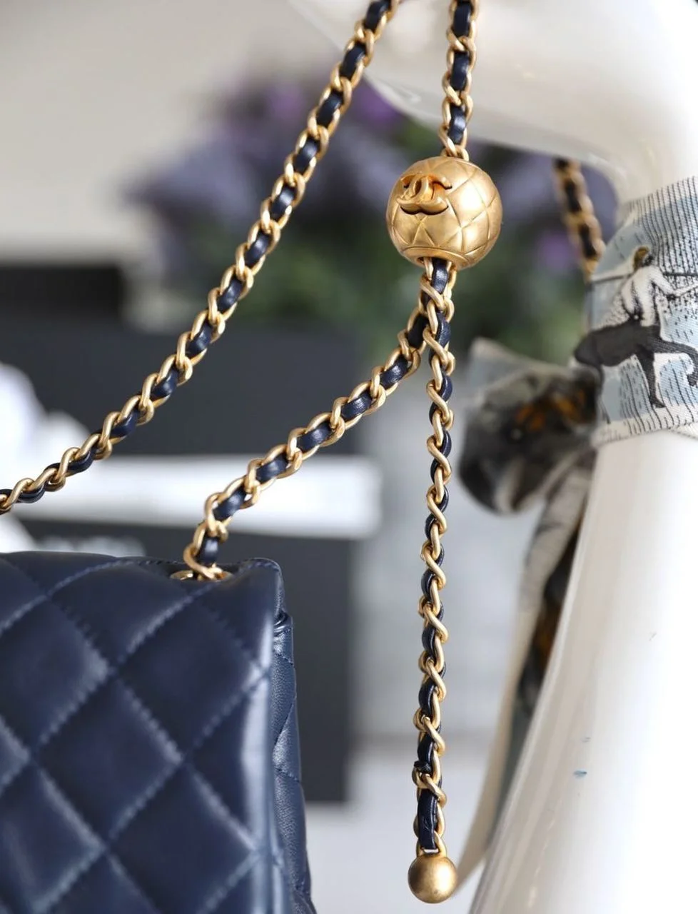 Chanel Mini Flap Bag With CC Ball On Strap Navy Blue For Women, Women’s Handbags, Shoulder And Crossbody Bags 6.7in/17cm AS1786