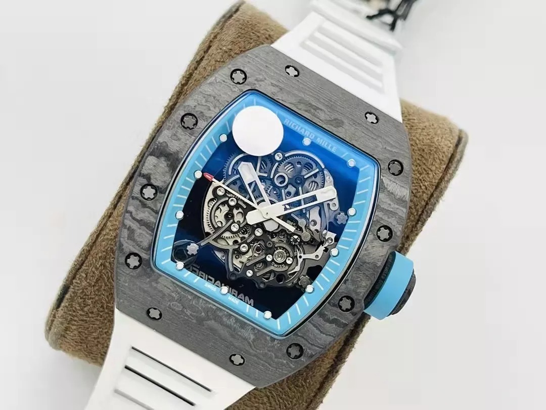 RM055 Skeleton Blue Dial Black Bezel White Rubber Strap ZF RMUL2