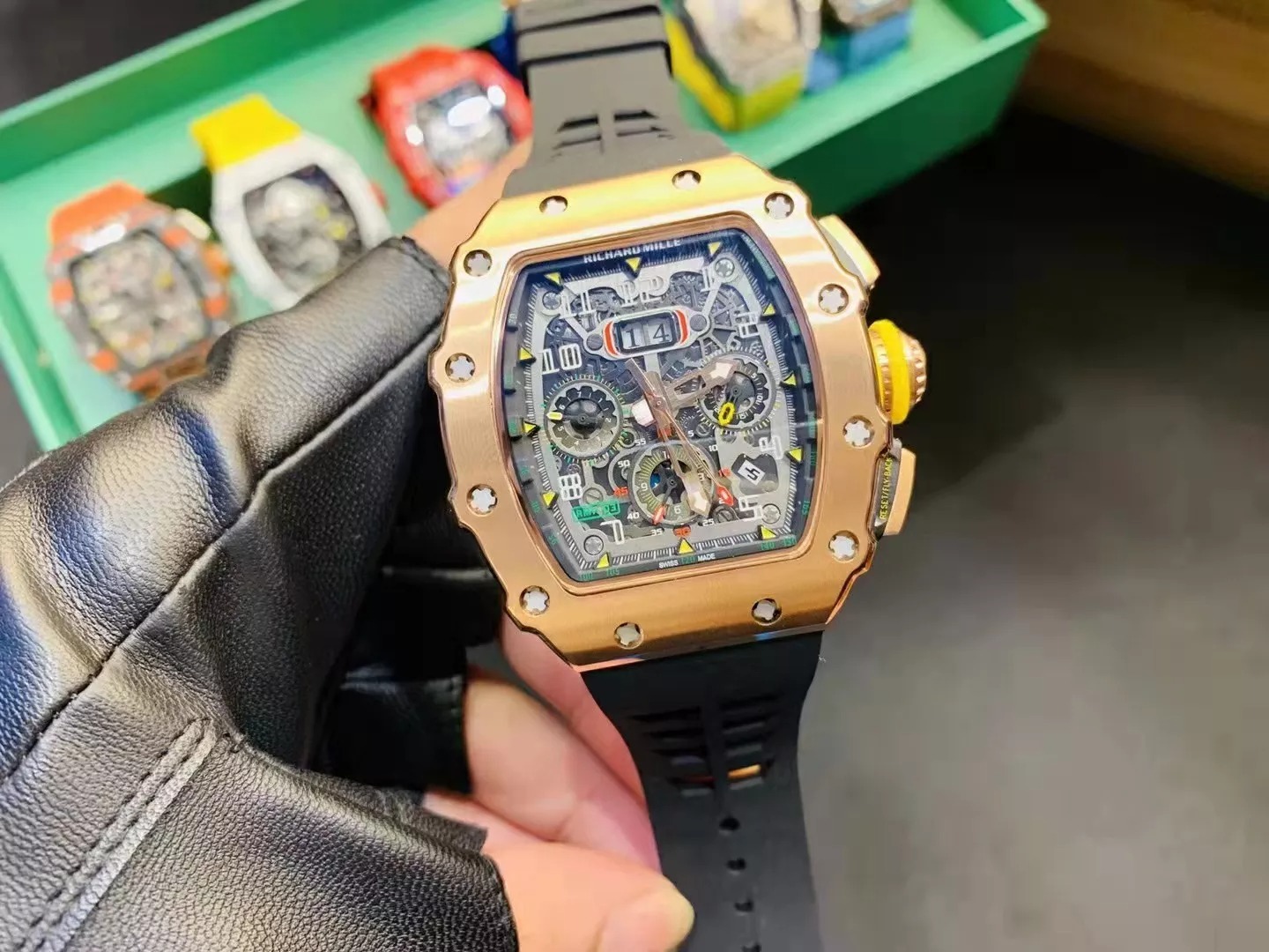 RM 11-03 Skeleton Dial Rose Gold Bezel Black Rubber Strap ZY 7750