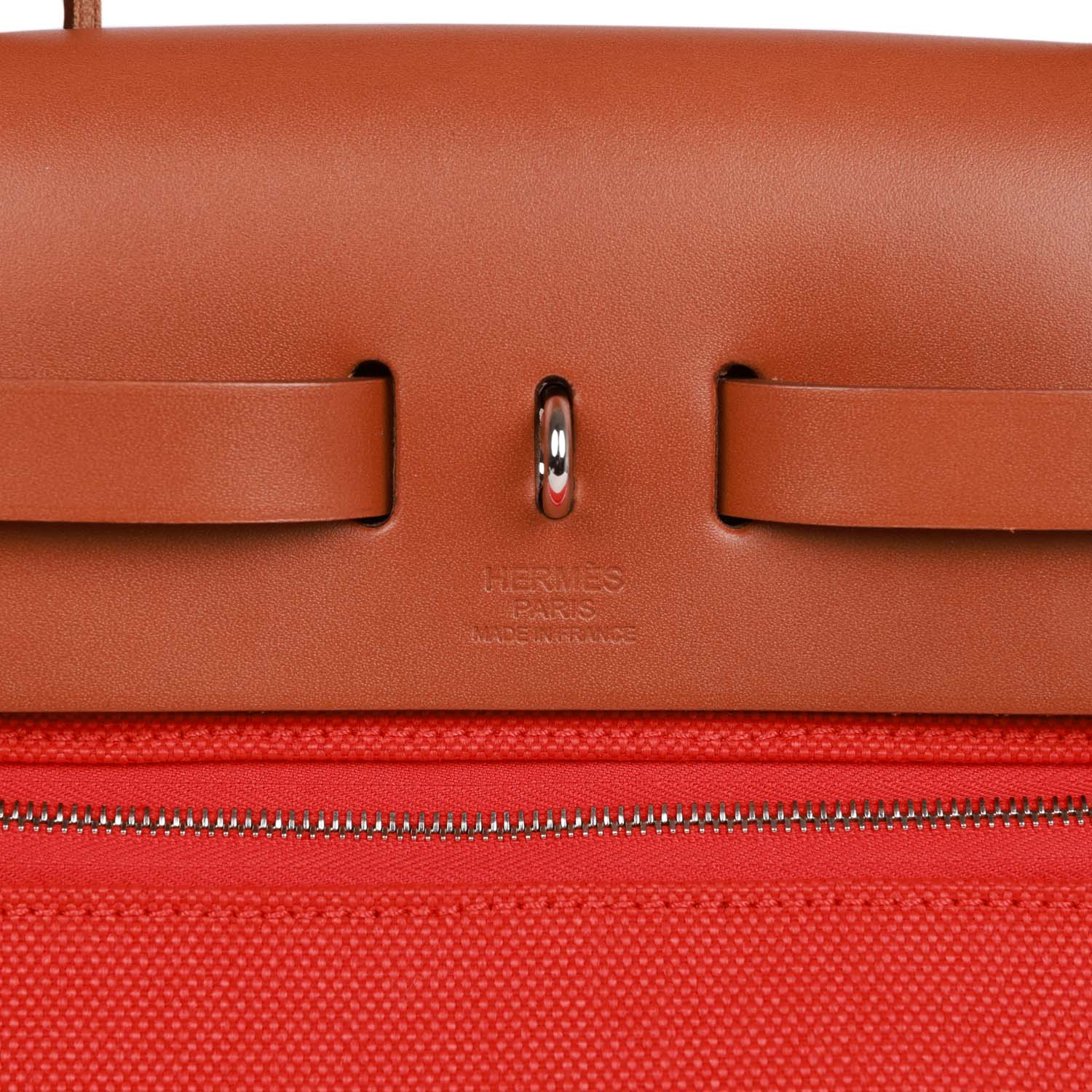 Hermes Herbag Zip PM 31 Capucine Toile H Berline Vache Fauve Hunter Naturel Palladium Hardware