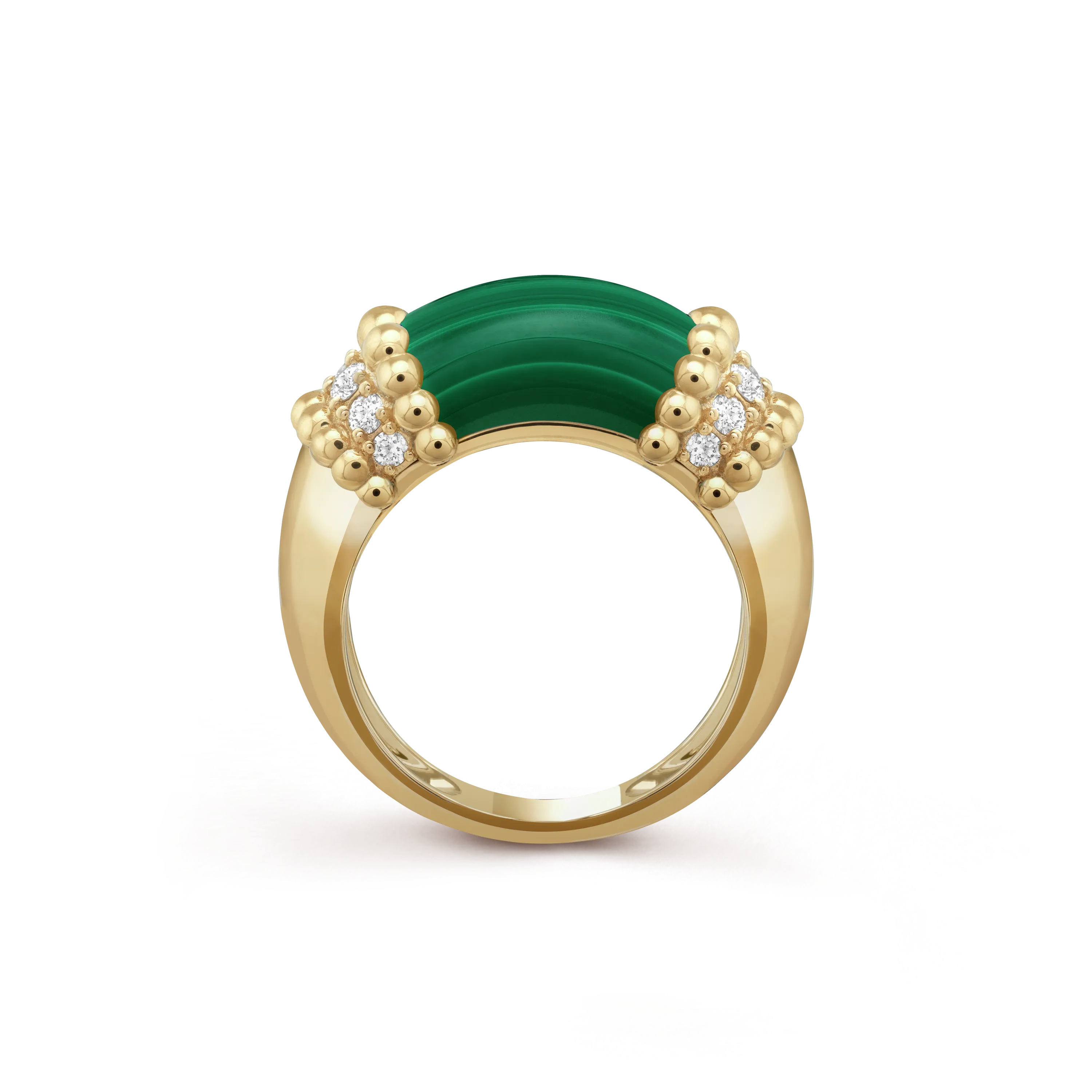 Perlée couleurs ring yellow gold, Diamond, Malachite