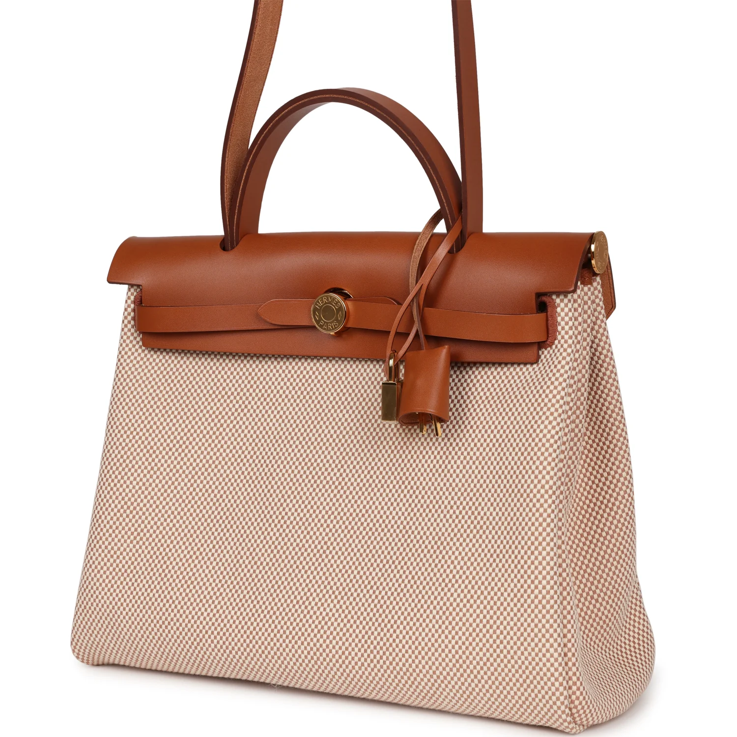 Hermes Herbag Zip Pm 31 Ecru Beige and Naturel Viking Criss Toile Fauve Hunter Gold Hardware