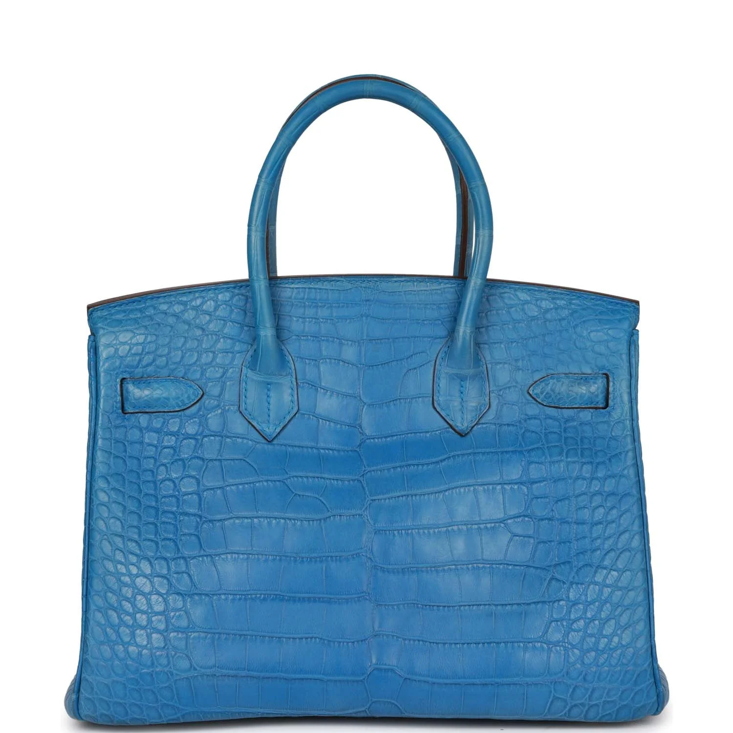 Pre-owned Hermes Birkin 30 Bleu Mykonos Matte Alligator Palladium Hardware