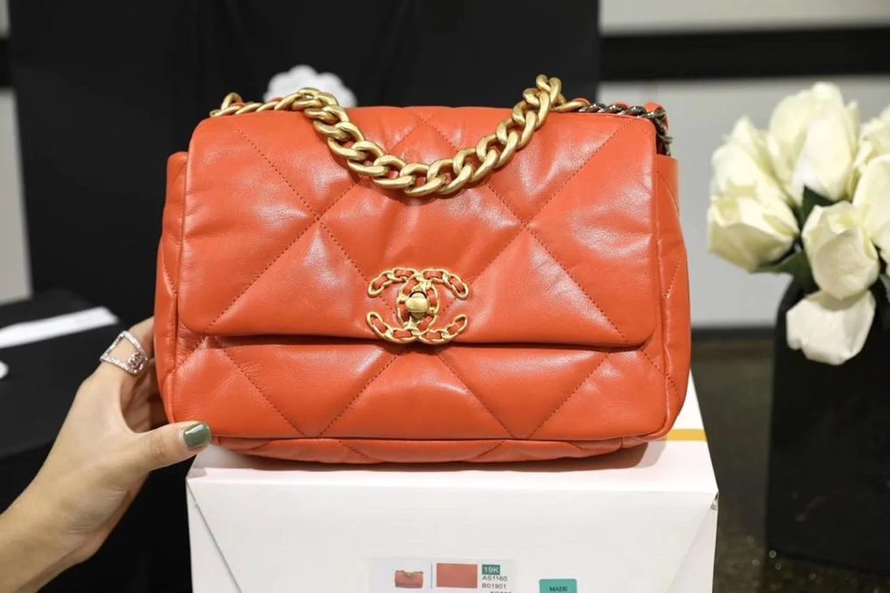 Chanel 19 Handbag 26cm Orange For Women AS1160