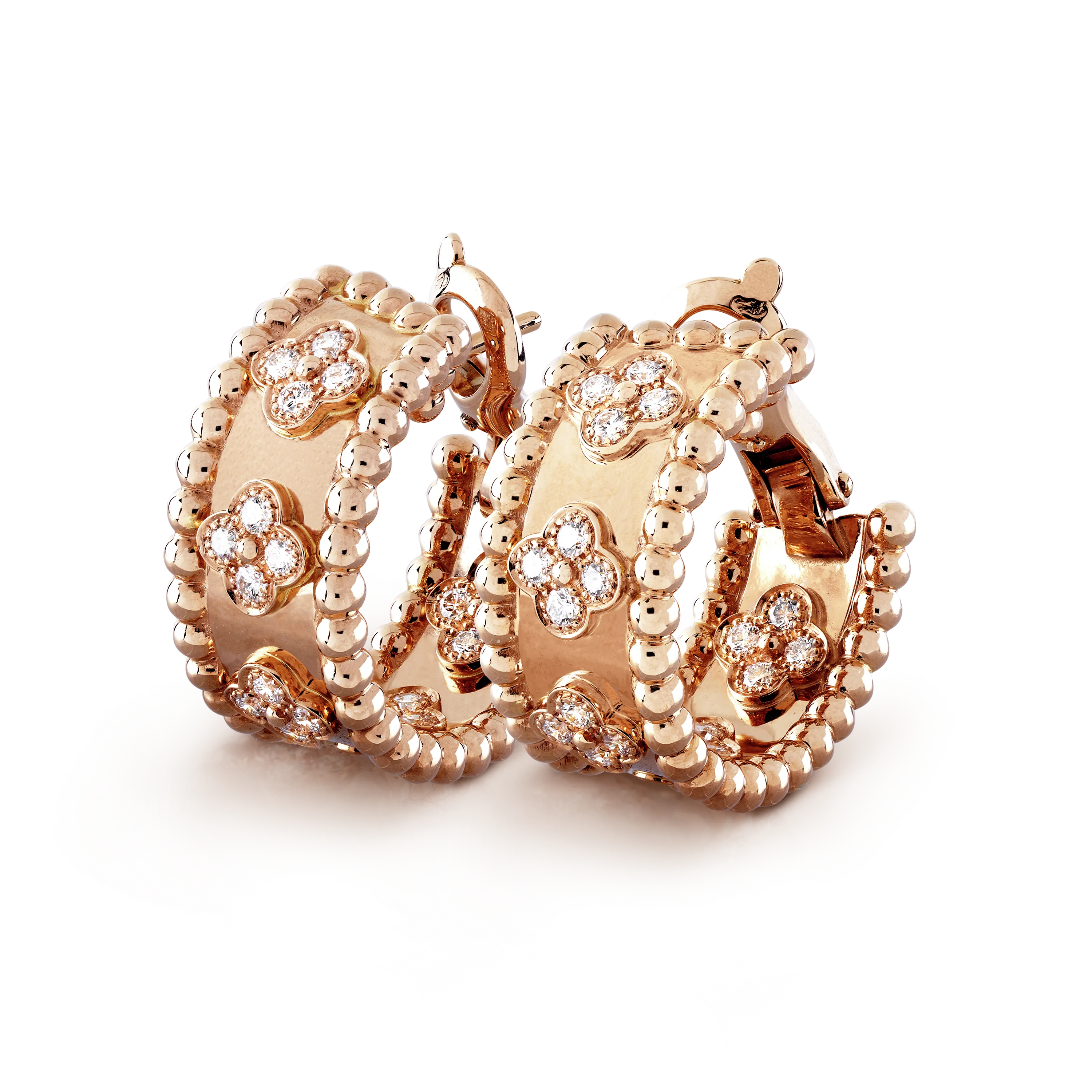 Perlée clovers hoop earrings rose gold, Diamond