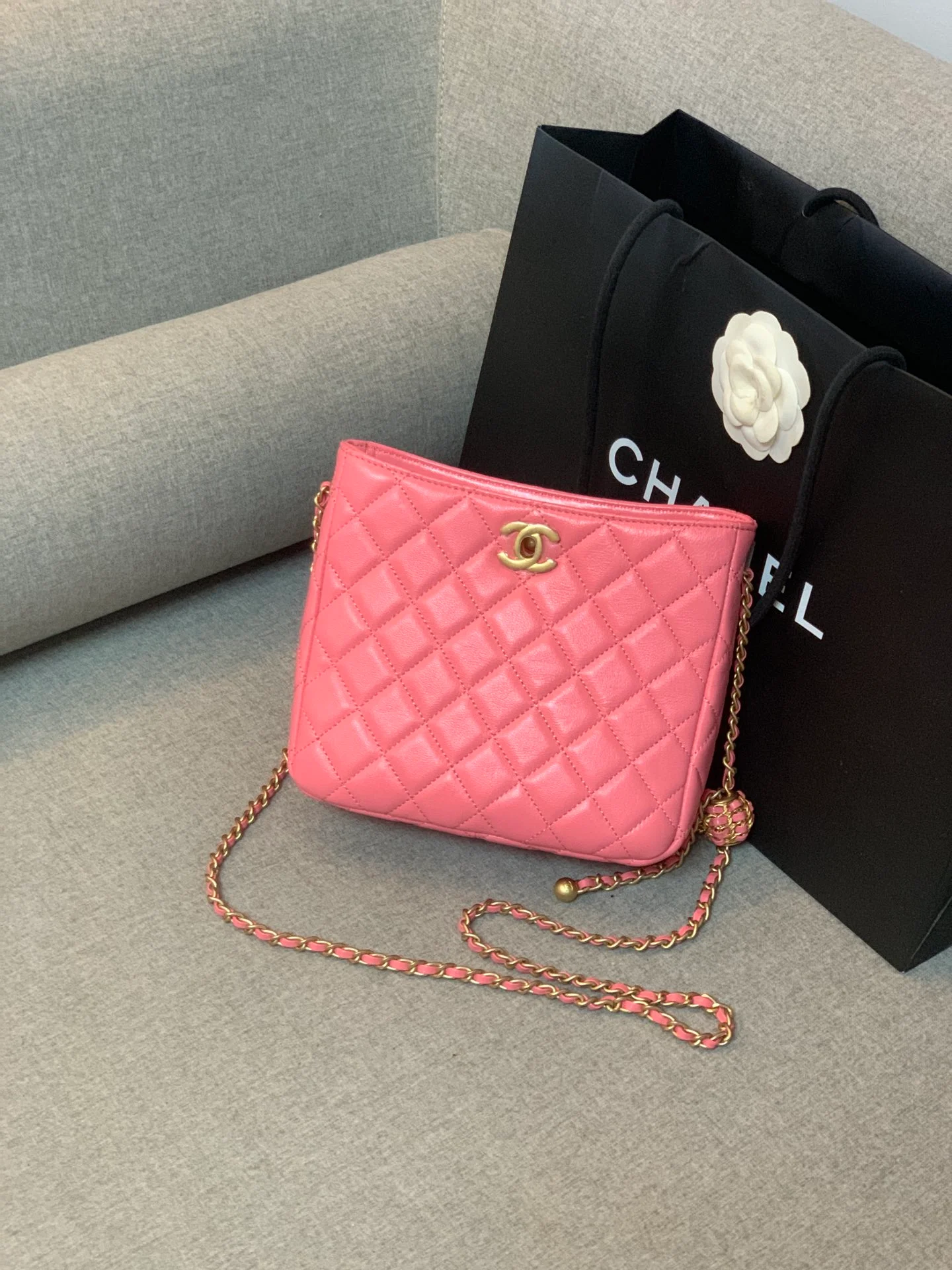 Chanel Hobo Handbag Pink Bag For Women 16cm/6in