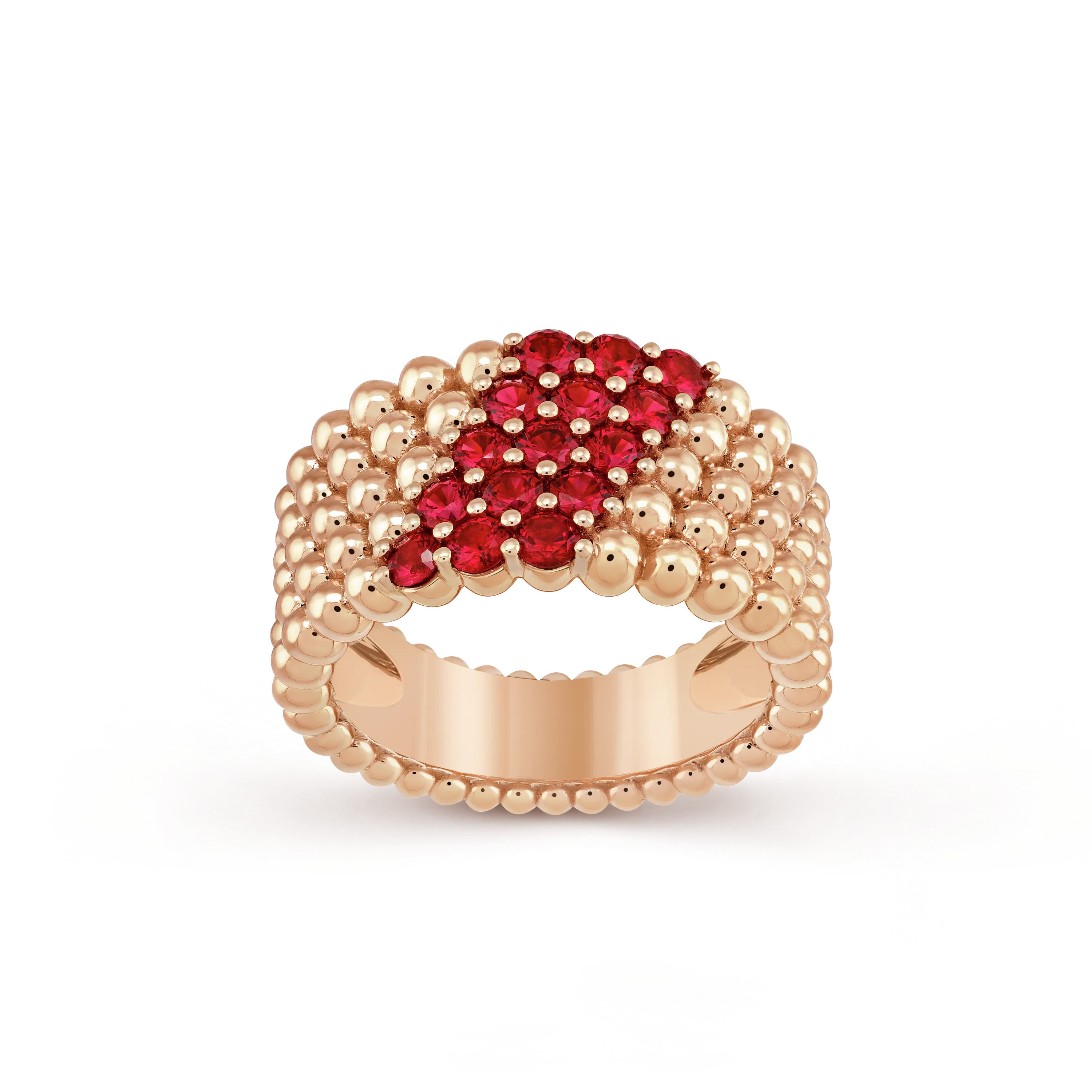 Perlée couleurs ring, 5 rows rose gold, Ruby