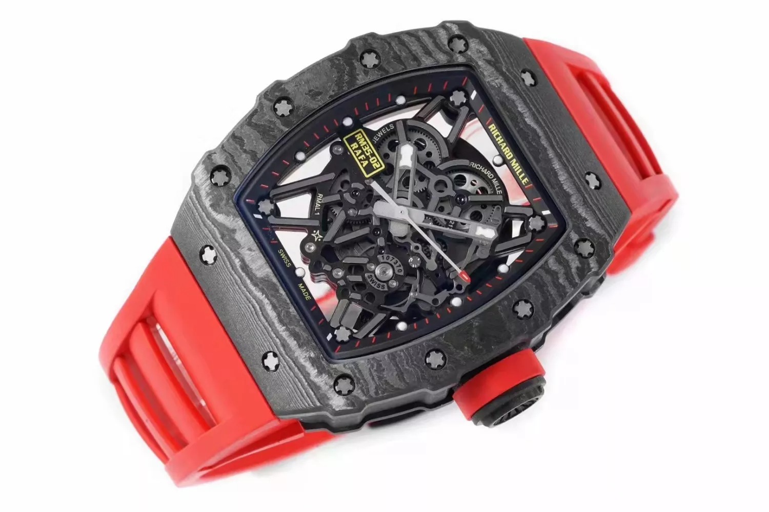 RM 35-02 Black Bezel Red Markers Red Rubber Strap ZF RUML3