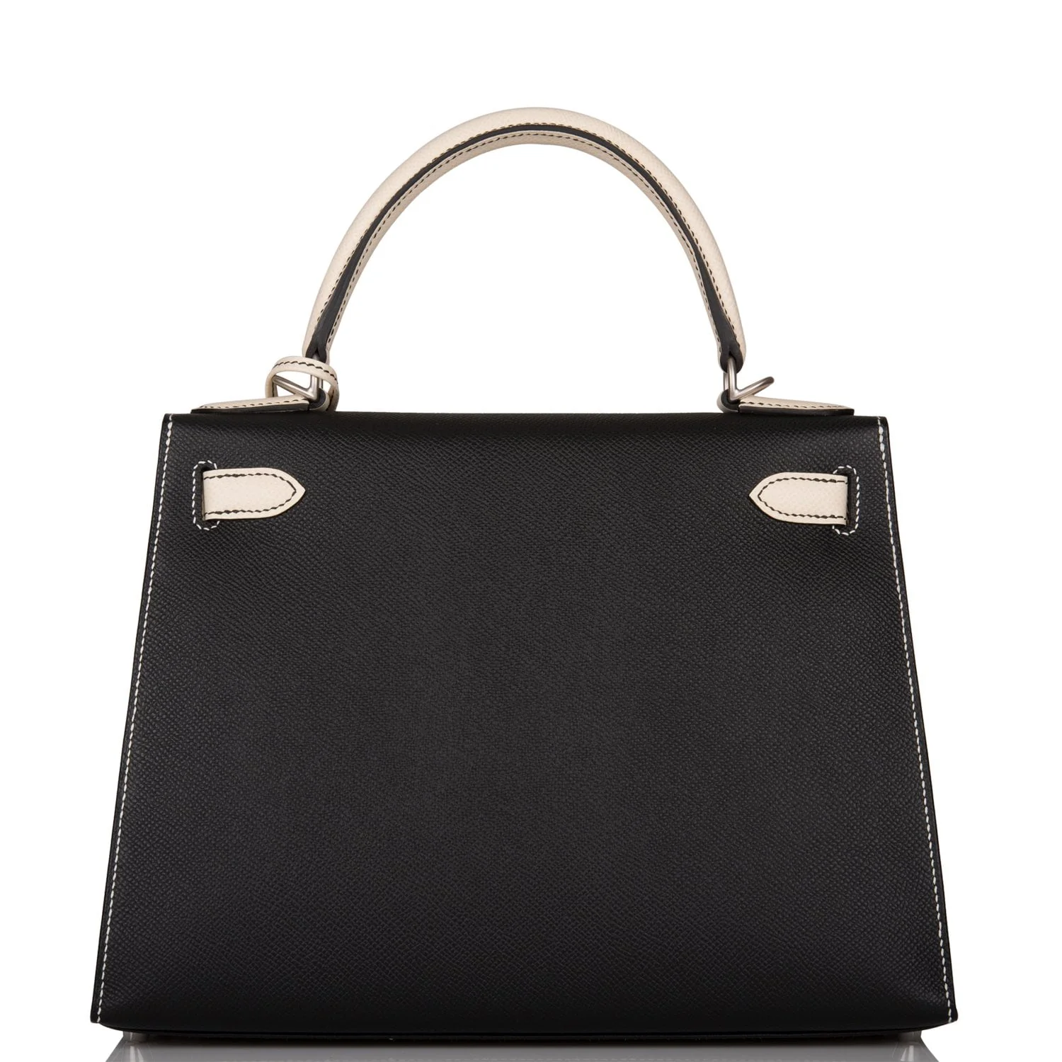 Hermes Special Order (HSS) Kelly Sellier 28 Black and Craie Epsom Brushed Palladium Hardware