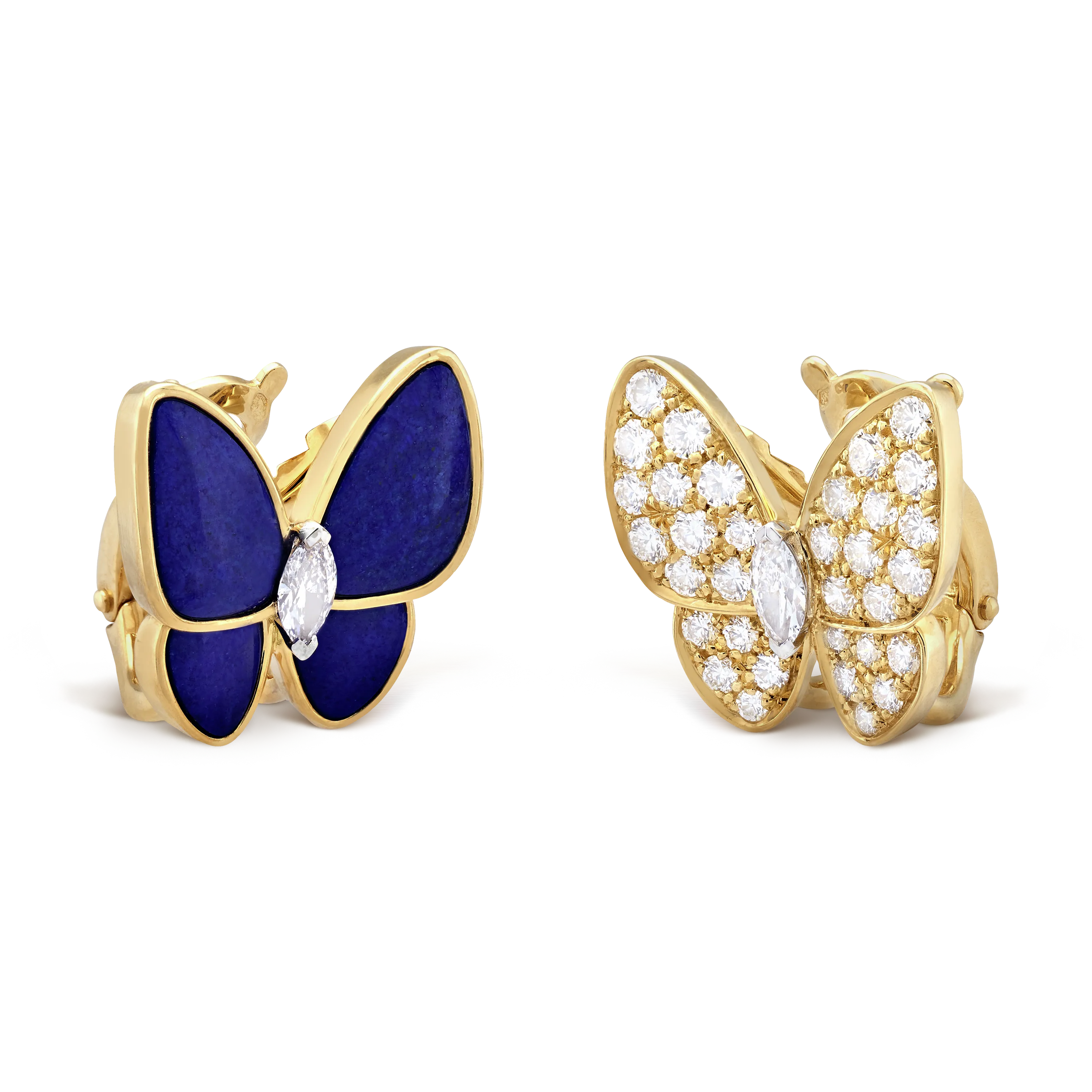 Two Butterfly earrings yellow gold, Diamond