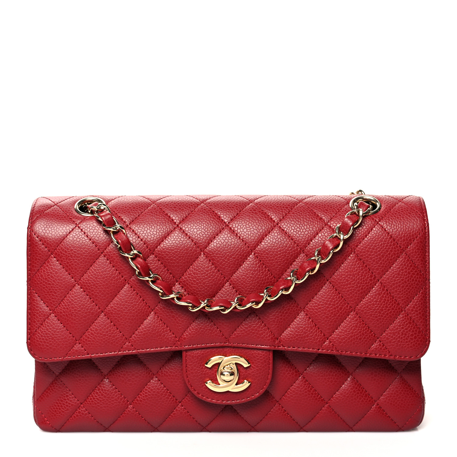 Caviar Quilted Medium Double Flap Red