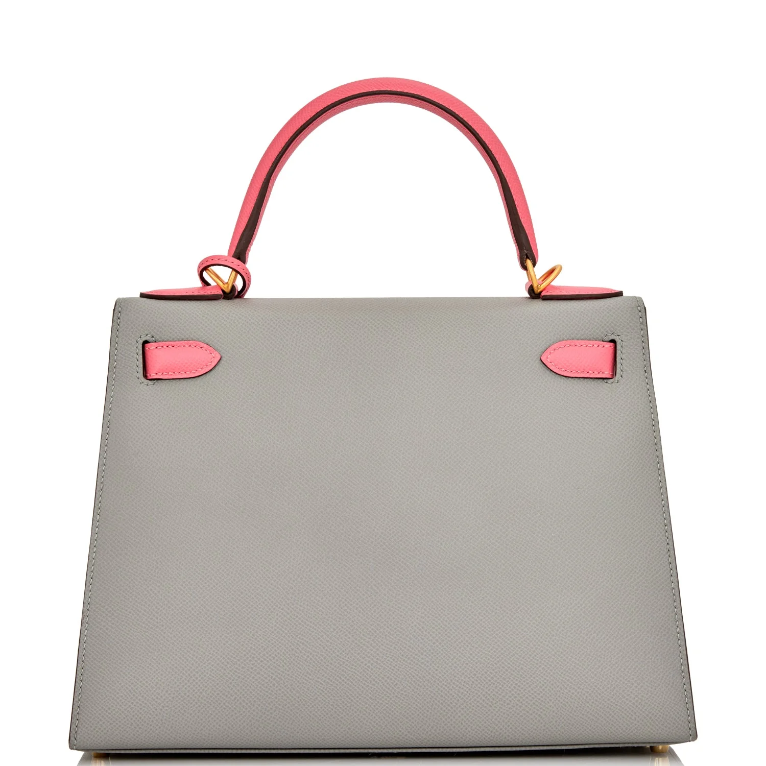 Hermes Special Order (HSS) Kelly Sellier 28 Gris Mouette and Rose Azalee Epsom Brushed Gold Hardware