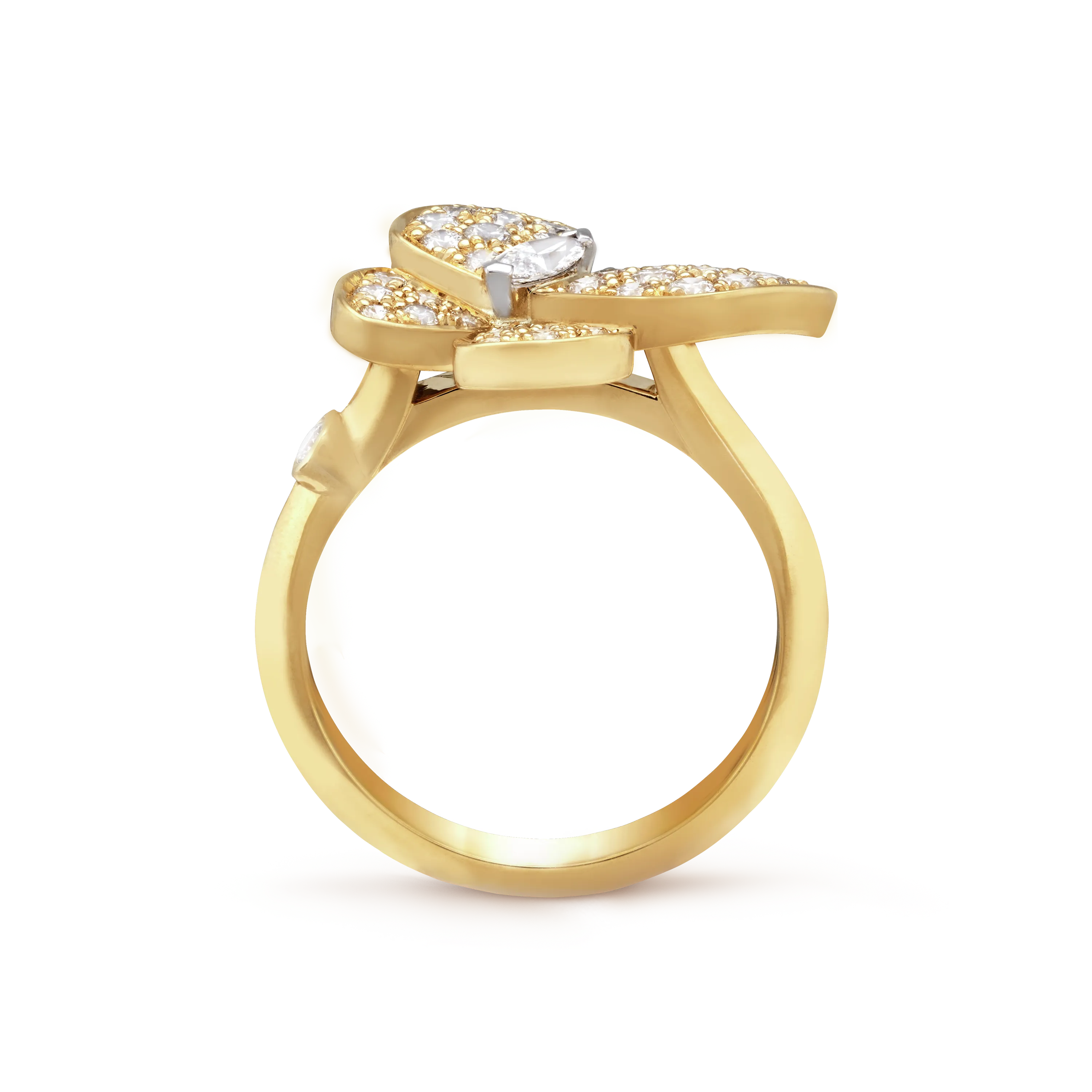 Two Butterfly ring yellow gold, Diamond