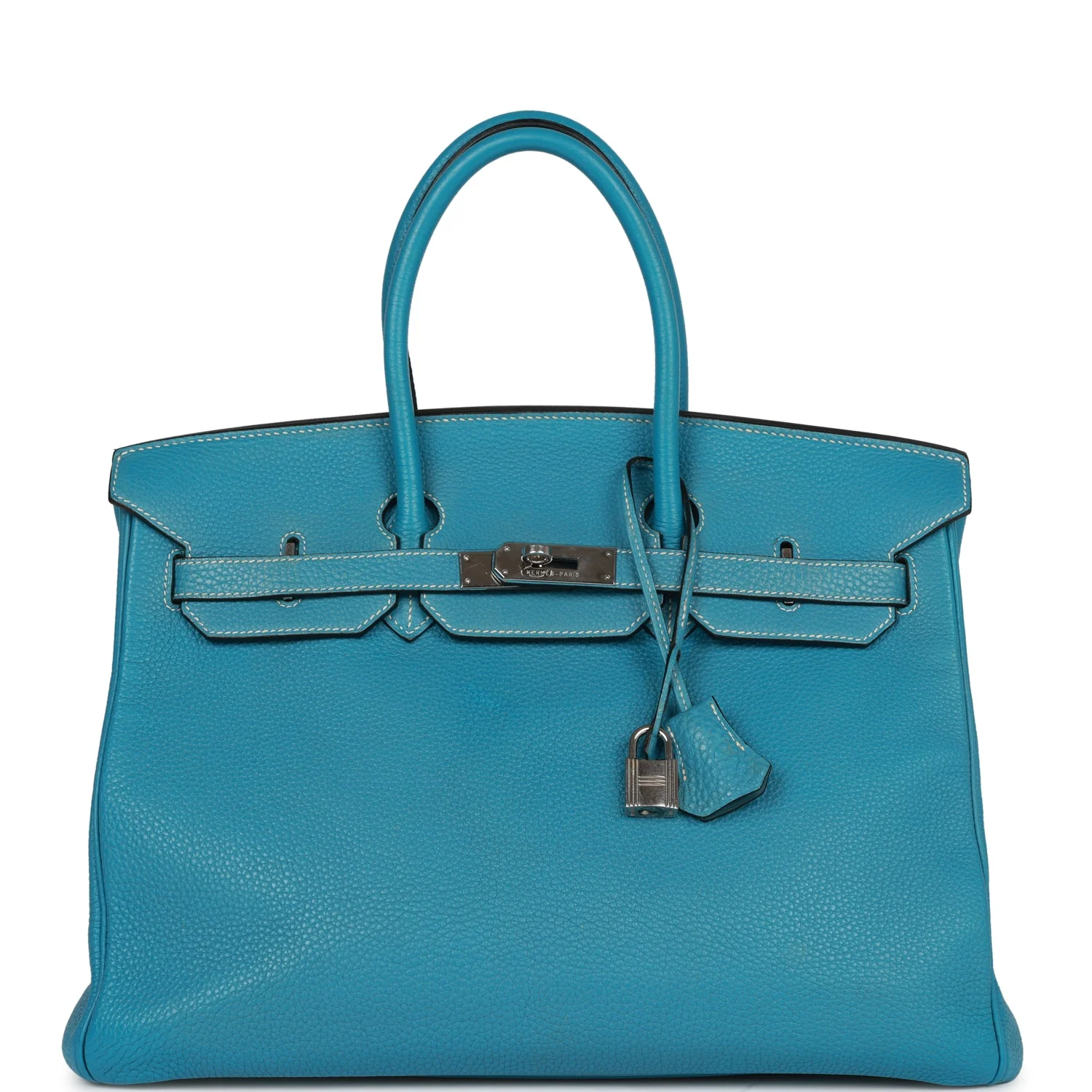 Pre-owned Hermes Birkin 35 Bleu Jean Togo Palladium Hardware