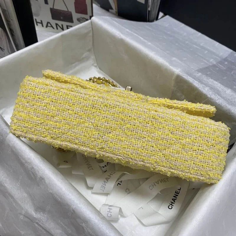 Chanel Class-Flap Bag In Yellow Tweed 1112