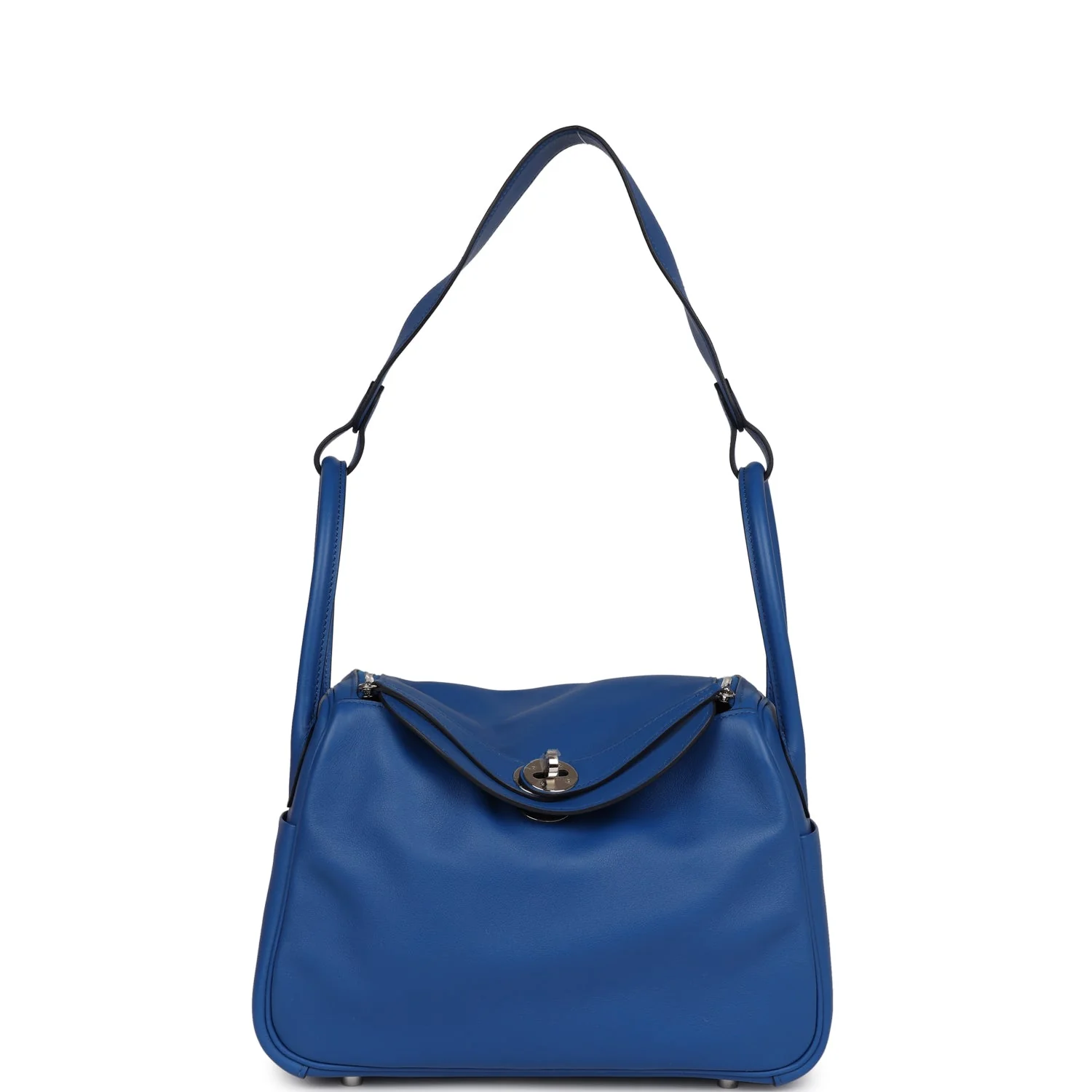 Pre-owned Hermes Lindy 26 Bleu France Verso Swift Palladium Hardware