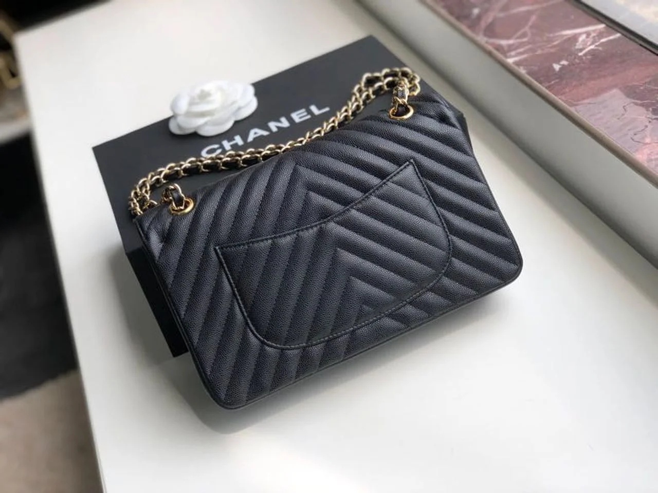 Chanel Chevron Classic Handbag Gold Toned Hardware Black For Women, Womens Bags, Shoulder And Crossbody Bags 10.2in/26cm