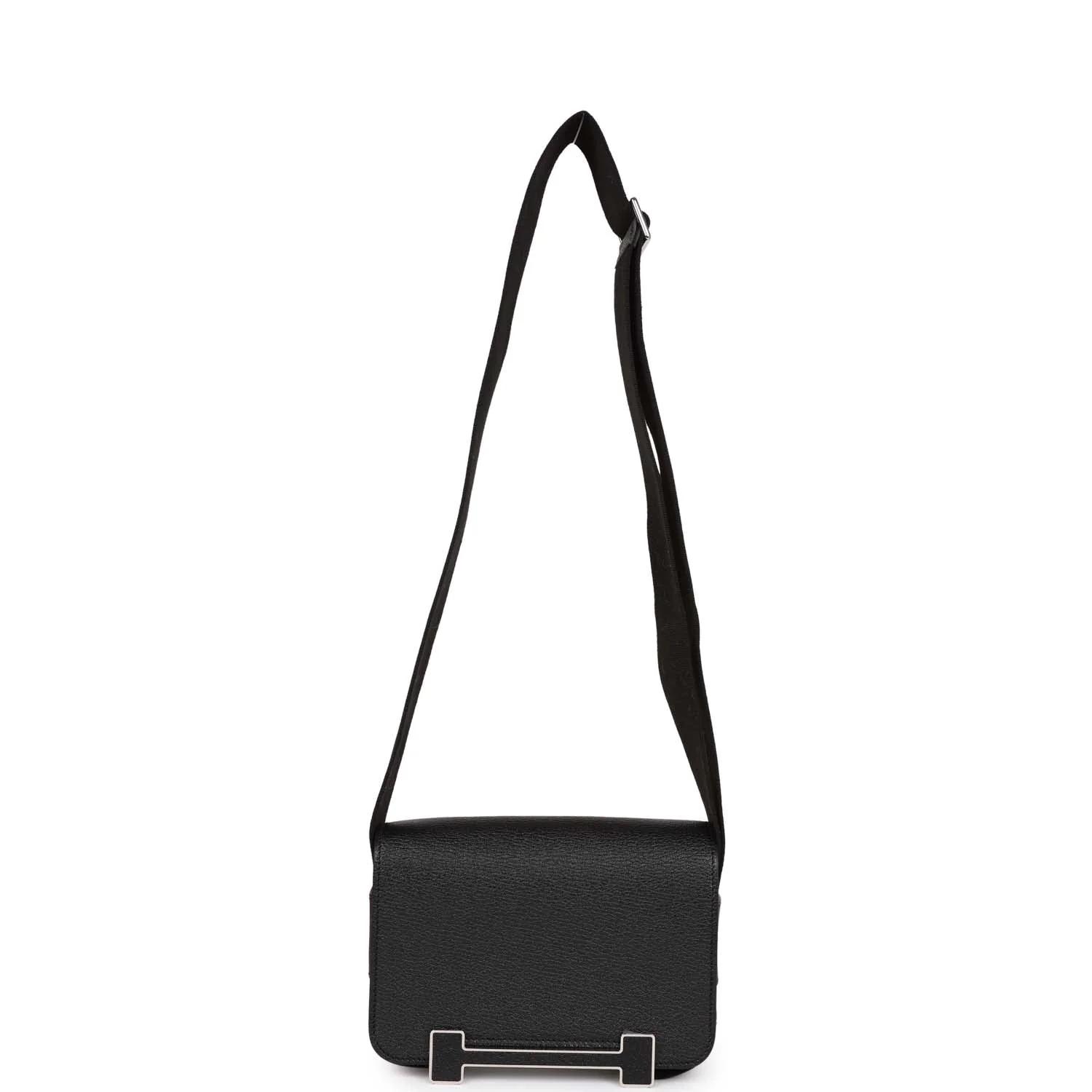 Hermes Geta Bag Black Chevre Palladium Hardware