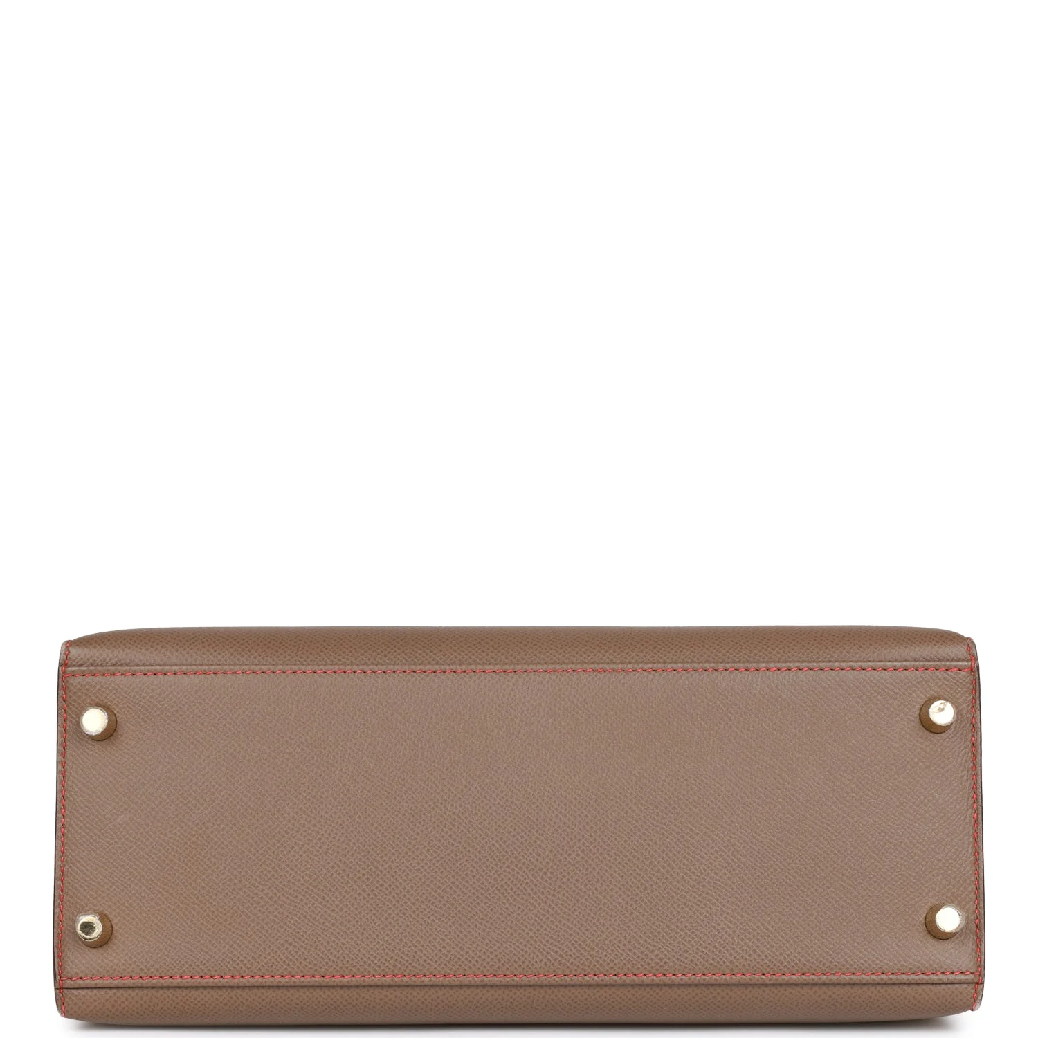 Pre-owned Hermes Special Order (HSS) Kelly Sellier 28 Etoupe and Rouge Tomate Epsom Brushed Gold Hardware