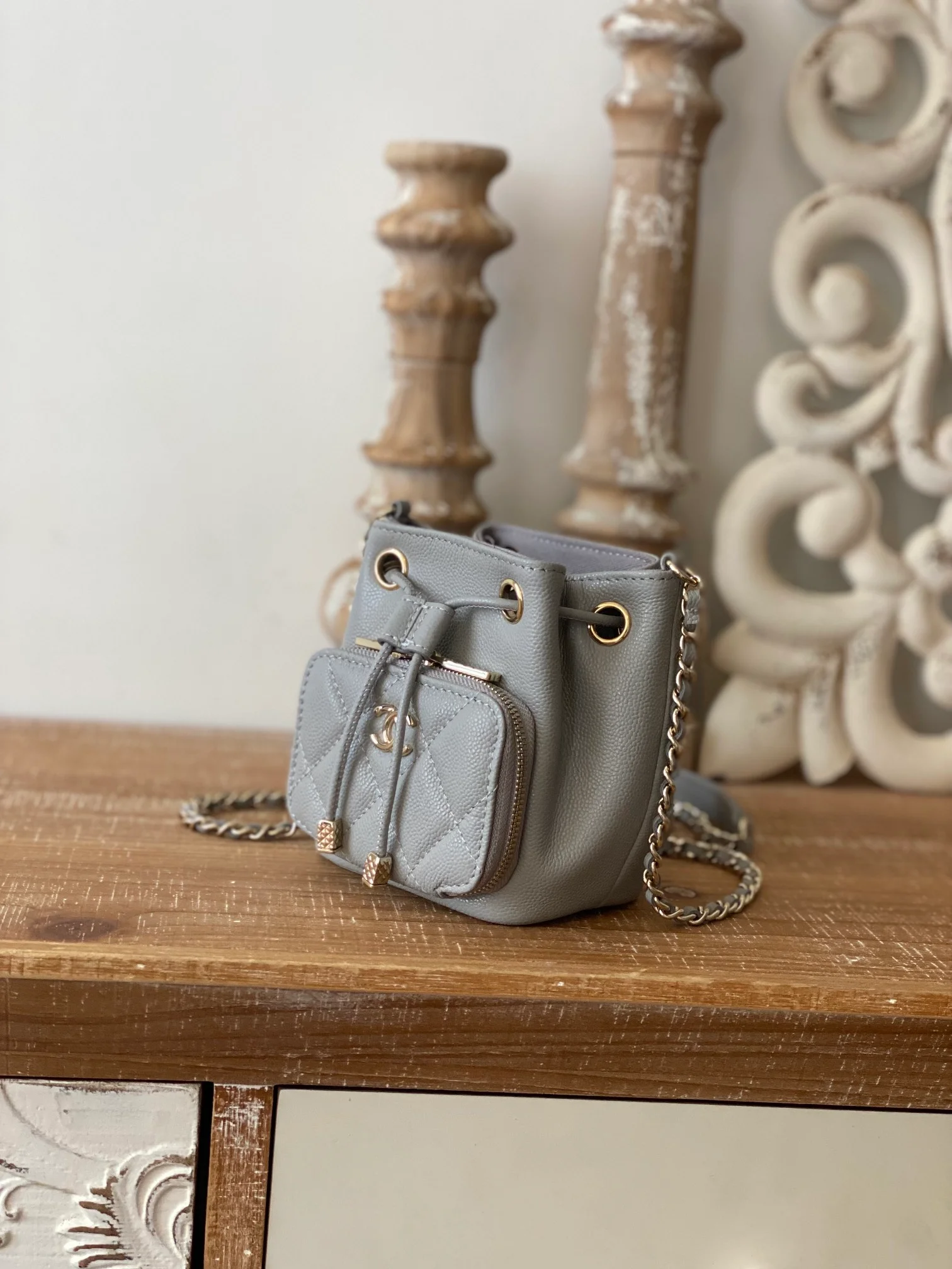 Chanel Mini Bucket Bag With Strap Gray For Women, Women’s Bags 4.9in/12.5cm