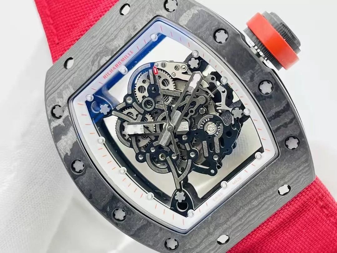 RM055 Skeleton Dial Black Bezel Red Canvas Strap RMS RMUL2