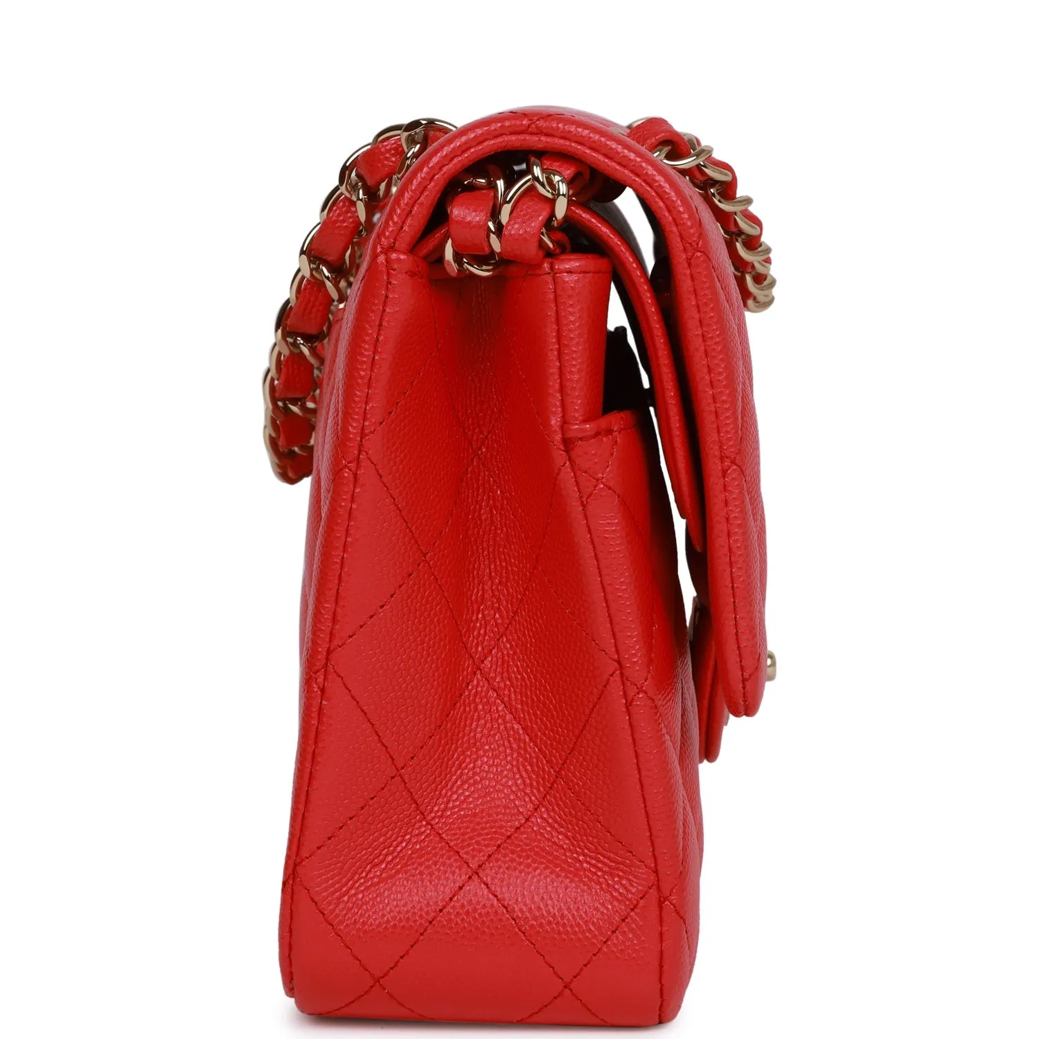 Medium Classic Double Flap Bag Red Caviar Light Gold Hardware