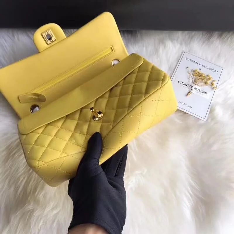 Chanel 1112 Yellow Medium Size 2.55 Lambskin Leather Flap Bag