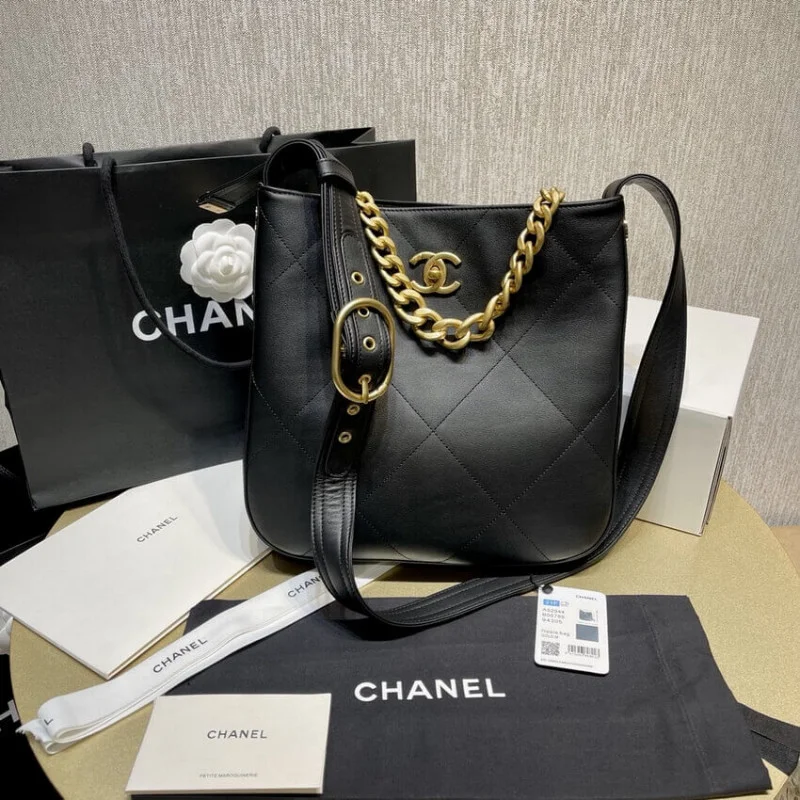Chanel Hobo Handbag Calfskin Black As2844