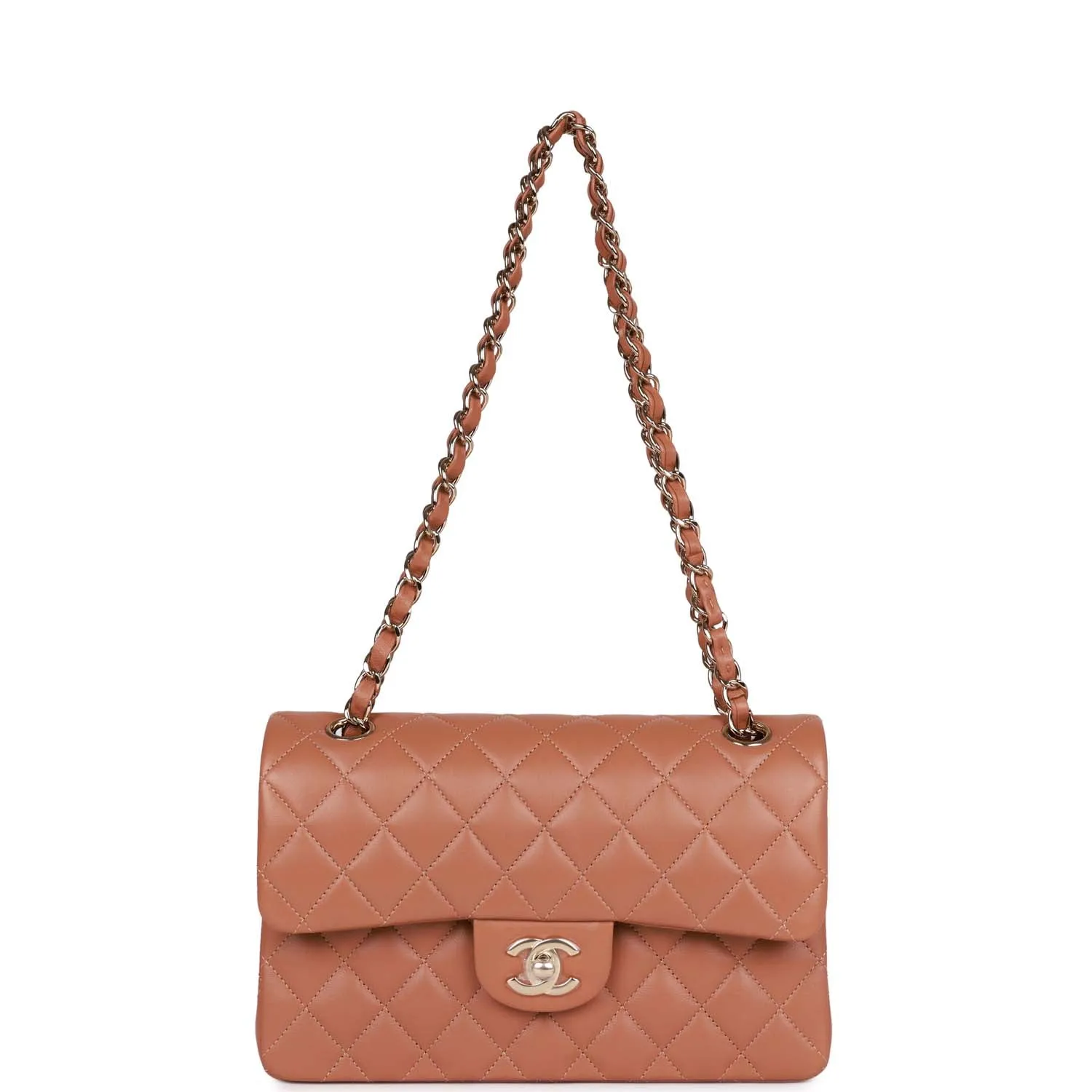 Small Classic Double Flap Bag Caramel Brown Lambskin Light Gold Hardware