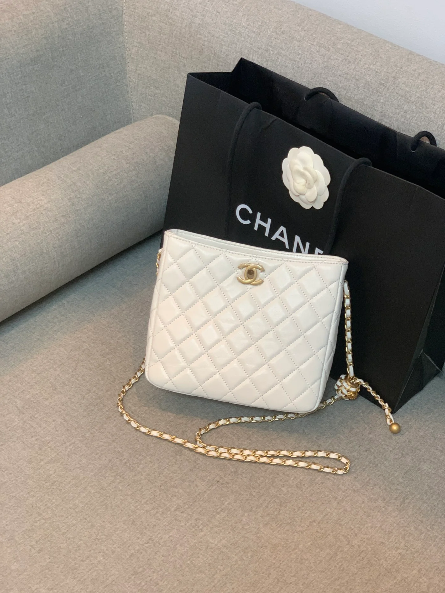 Chanel Hobo Handbag White Bag For Women 16cm/6in