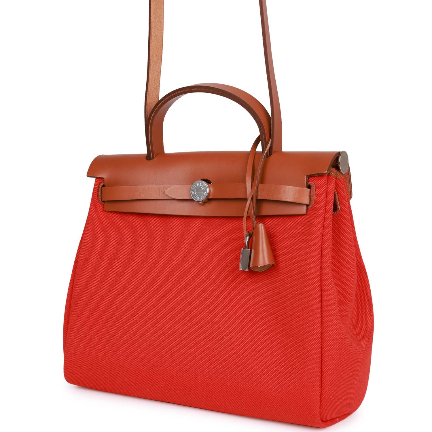 Hermes Herbag Zip PM 31 Capucine Toile H Berline Vache Fauve Hunter Naturel Palladium Hardware