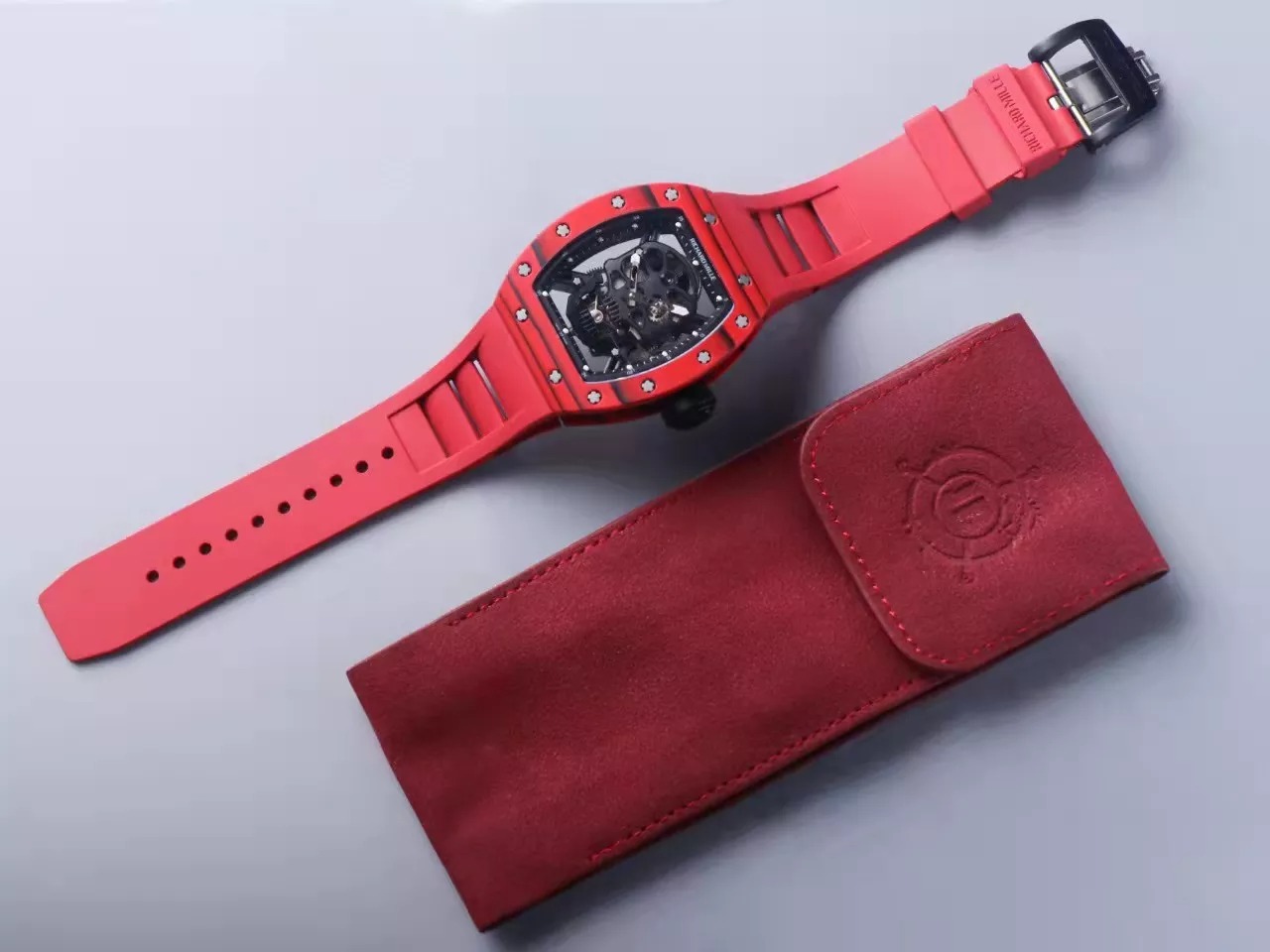 RM 52-01 Skull Black Dial Red Bezel Red Rubber Strap JB Tourbillon