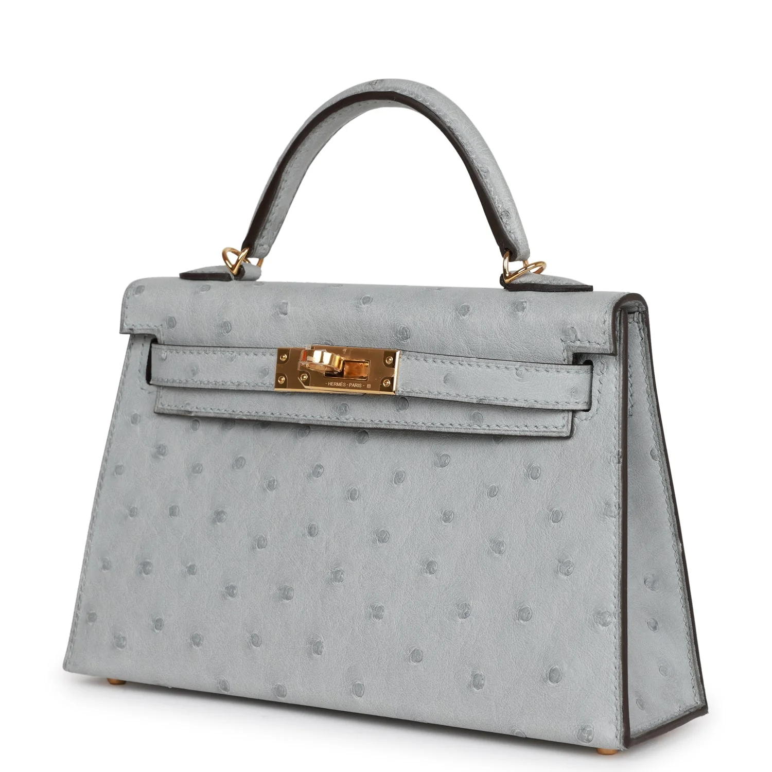 Hermes Kelly Sellier 20 Bleu Glacier Ostrich Gold Hardware
