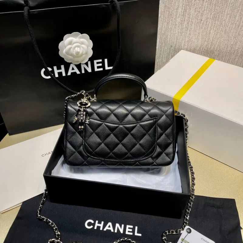 Chanel Lambskin Mini Flap Bag With Top Handle Black As2431 With Charms