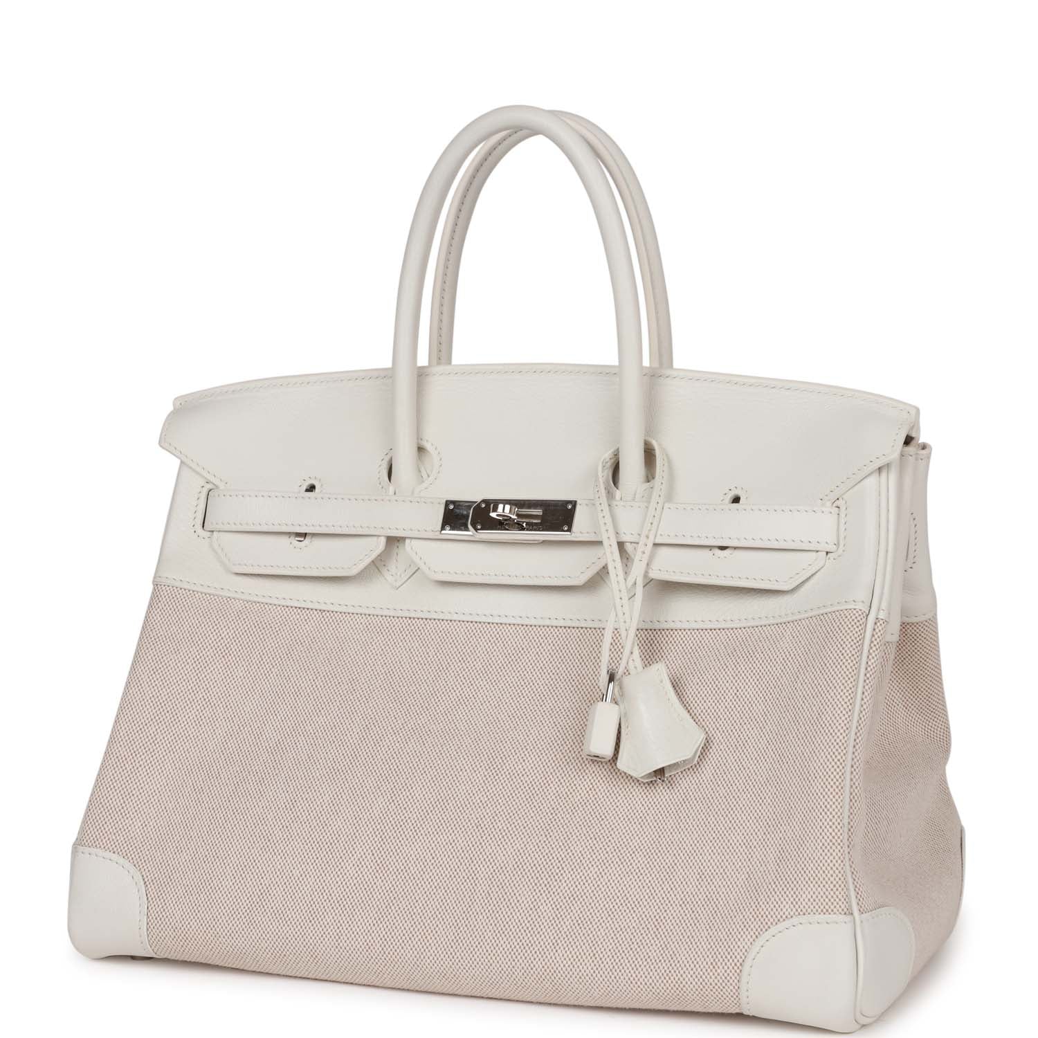 Pre-owned Hermes Birkin 35 White Gulliver and Toile H Palladium Hardware