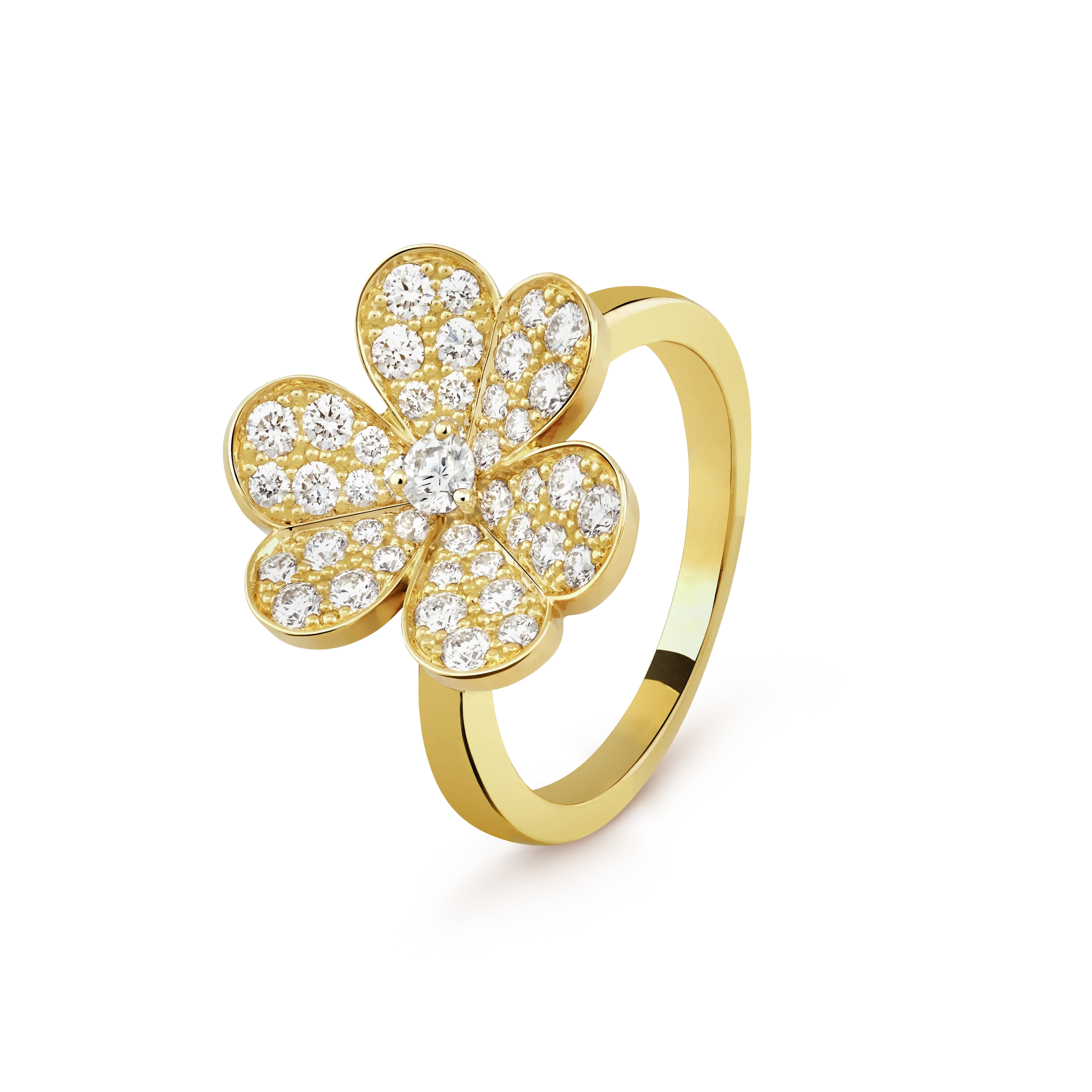 Frivole ring, 1 flower, small model  yellow gold, Diamond