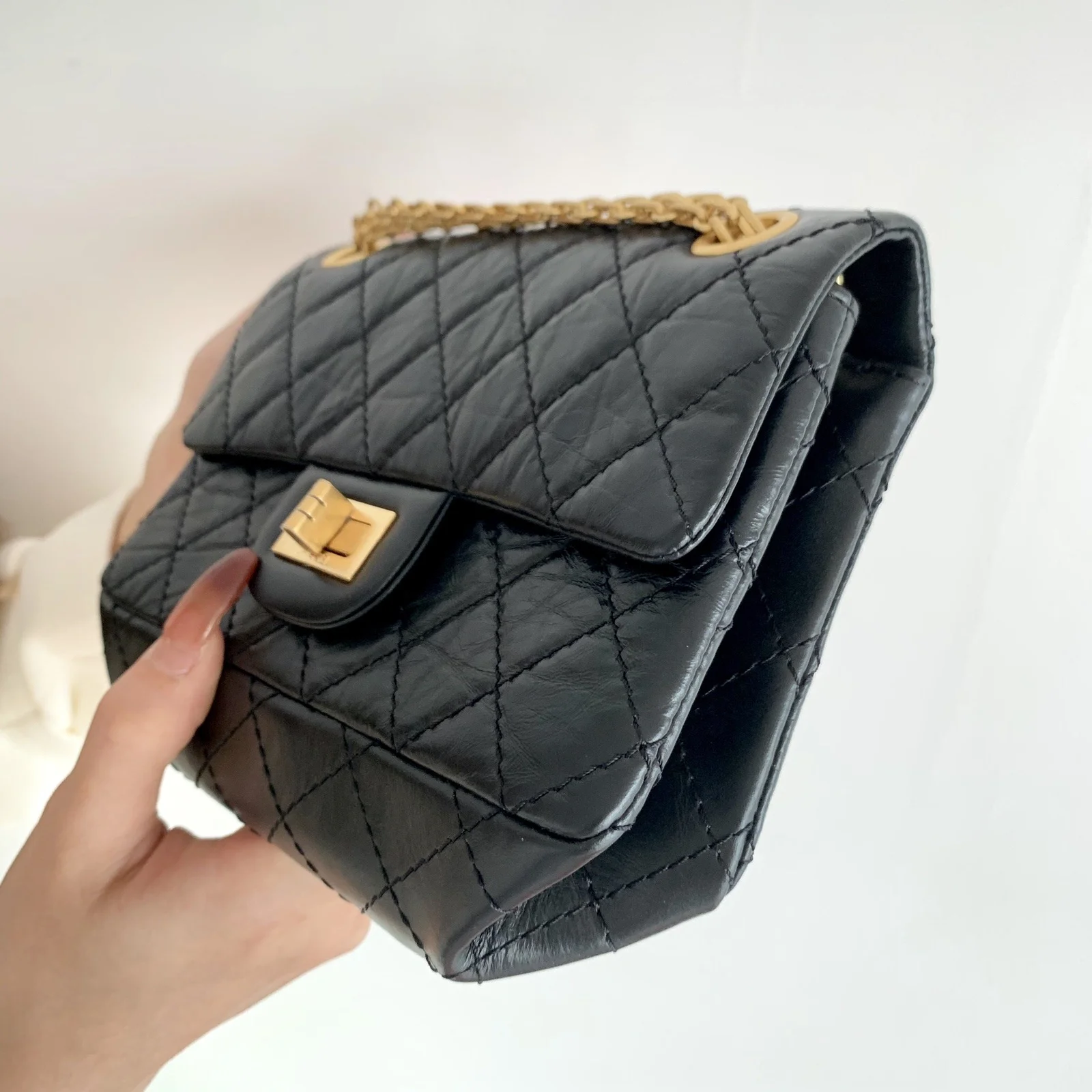 Chanel Mini 2.55 Handbag Black For Women Gold Toned Hardware 7.8in/20cm AS0874 Y04634 94305