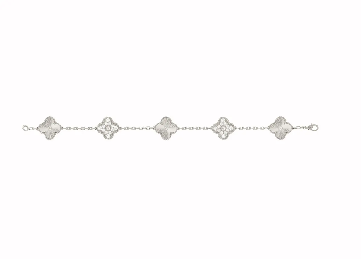 Alhambra bracelet, 5 motifs white gold, Diamond