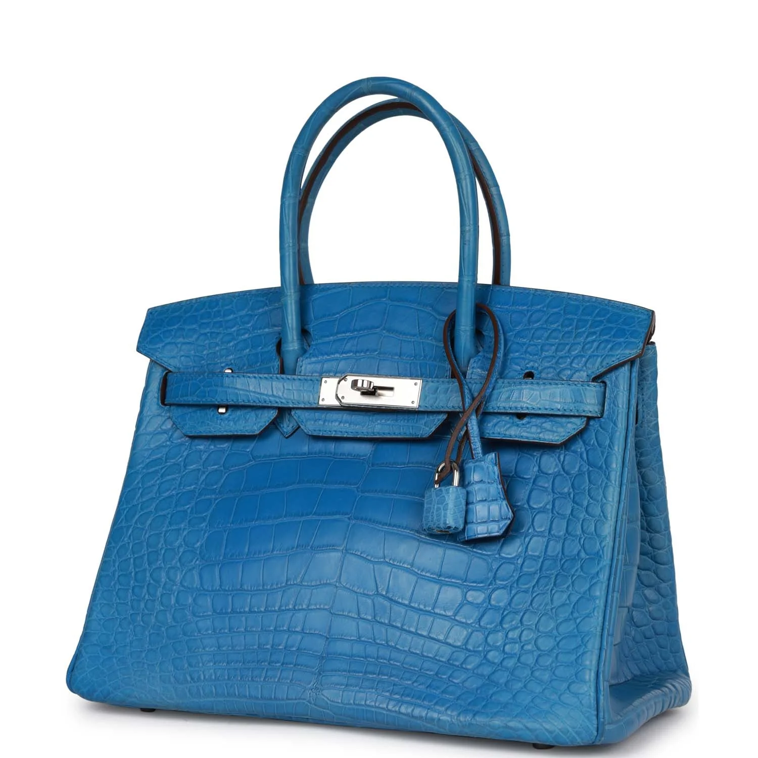 Pre-owned Hermes Birkin 30 Bleu Mykonos Matte Alligator Palladium Hardware