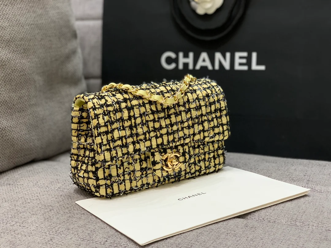 Chanel Mini Yellow Tweed Flap Bag For Women 20cm/7.5in