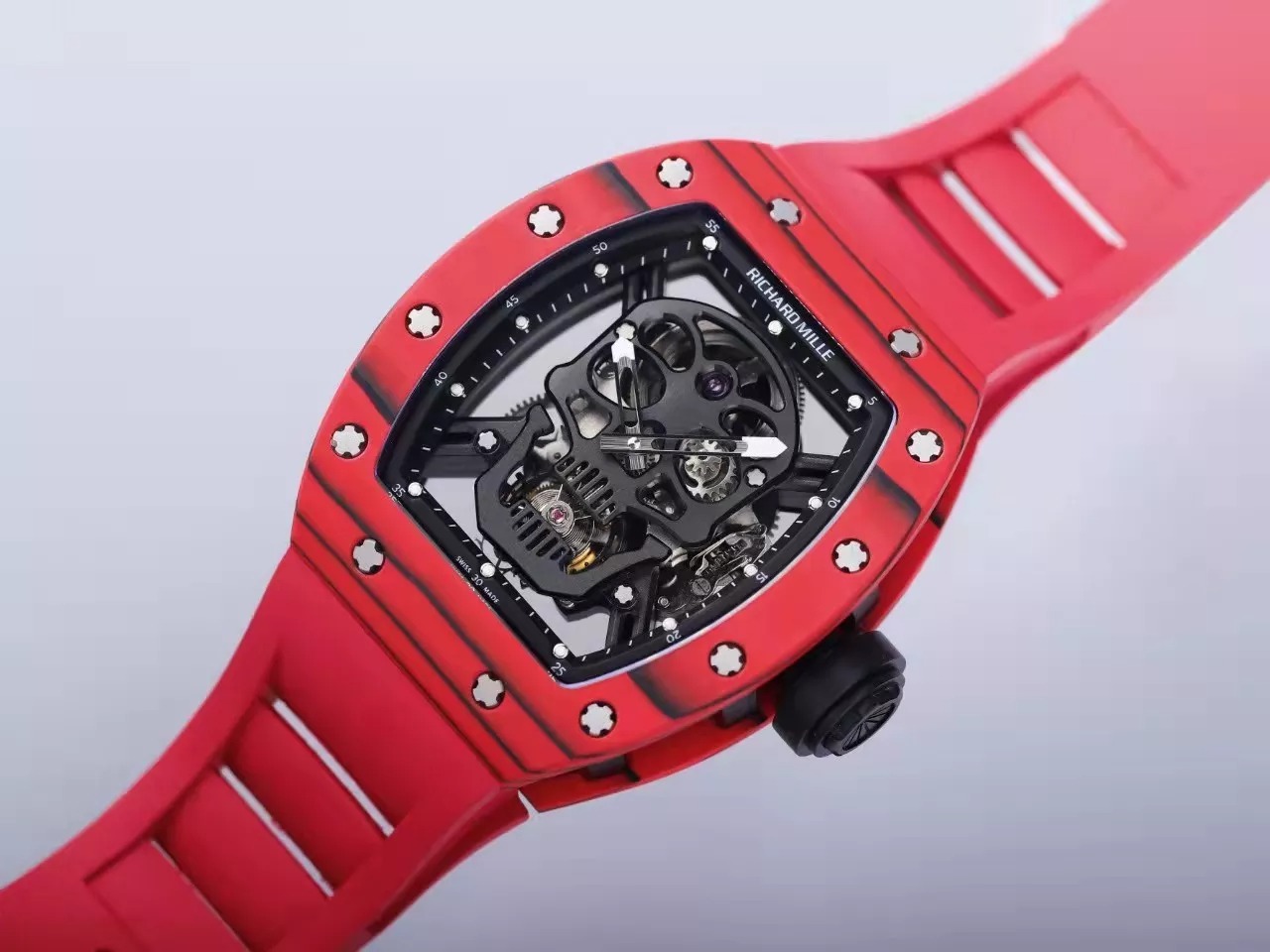 RM 52-01 Skull Black Dial Red Bezel Red Rubber Strap JB Tourbillon