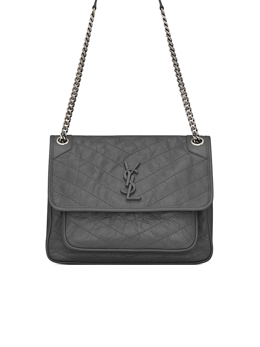 Niki Medium Chain Bag Crinkled Vintage Leather in Storm