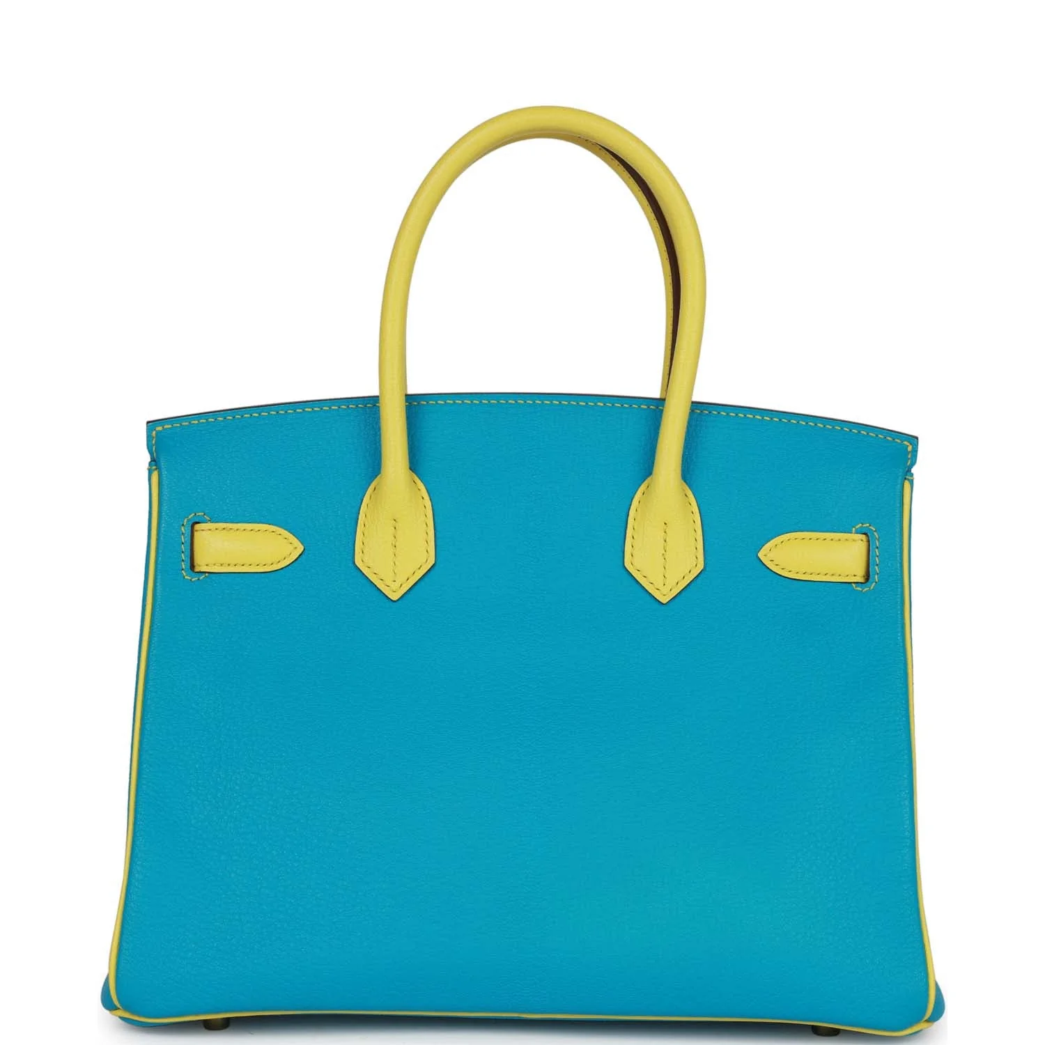 Pre-owned Hermes Special Order (HSS) Birkin 30 Bleu Turquoise and Lime Chevre Gold Hardware