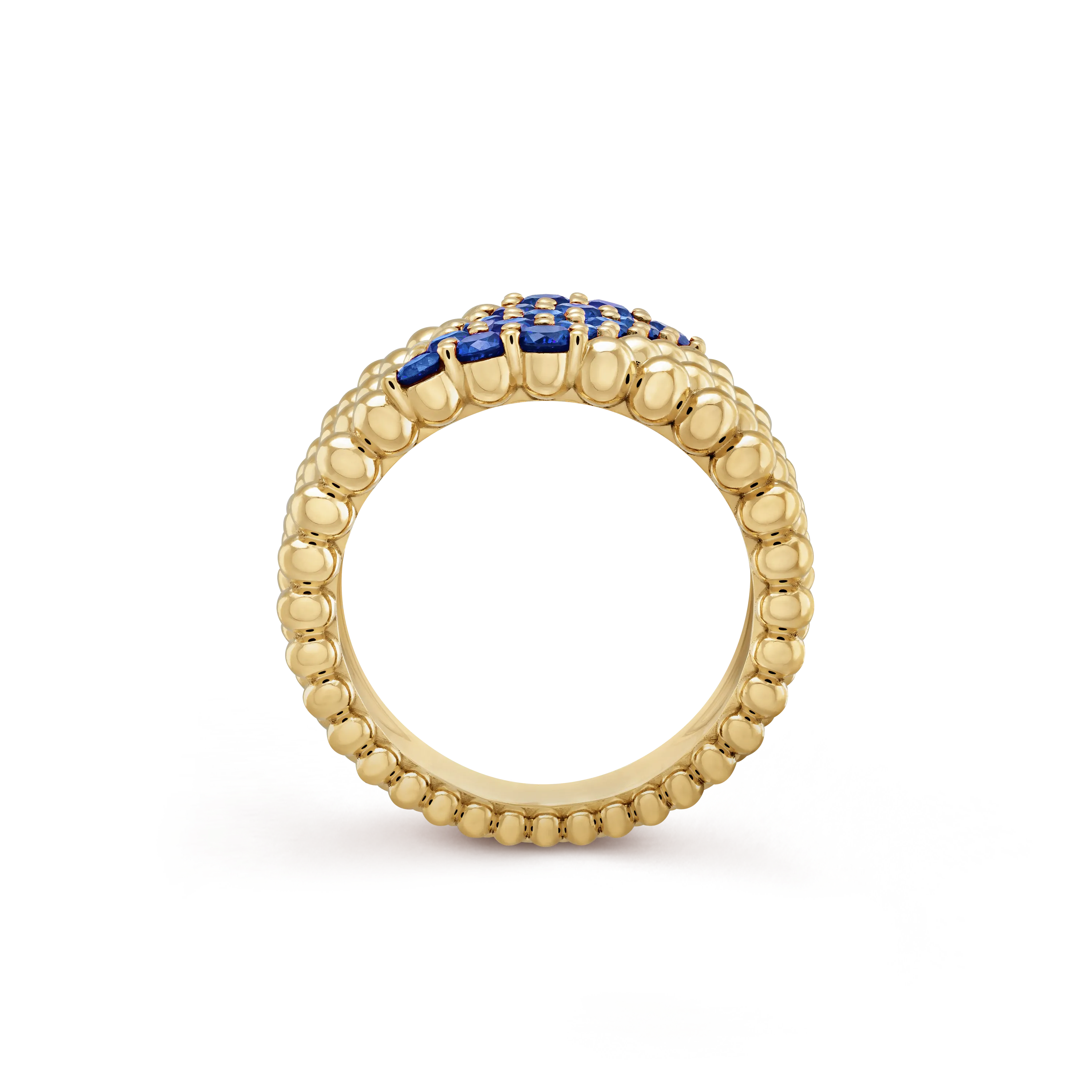 Perlée couleurs ring, 5 rows  yellow gold, Sapphire