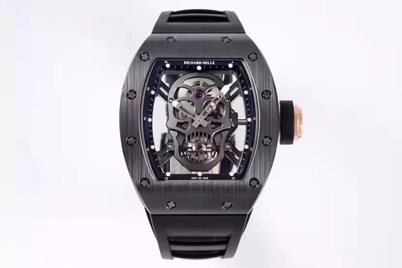 RM 52-01 Skull Black Dial Black Bezel Black Rubber Strap JB Tourbillon
